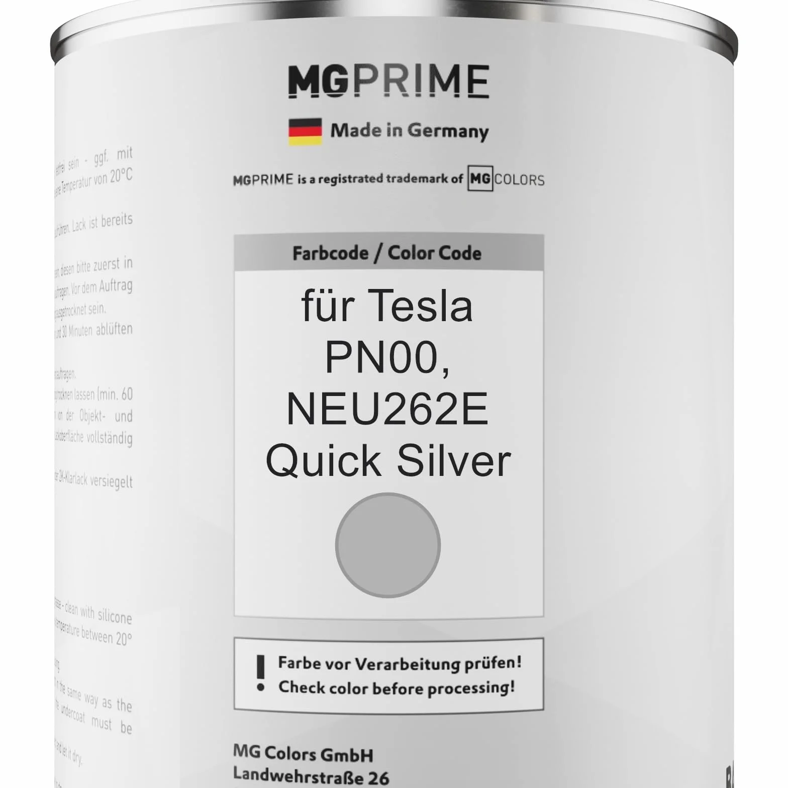MG PRIME Lakier samochodowy Zestaw puszek Tesla PN00 NEU262E Quick Silver Lakier bazowy 2K Utwardzacz 2,5L