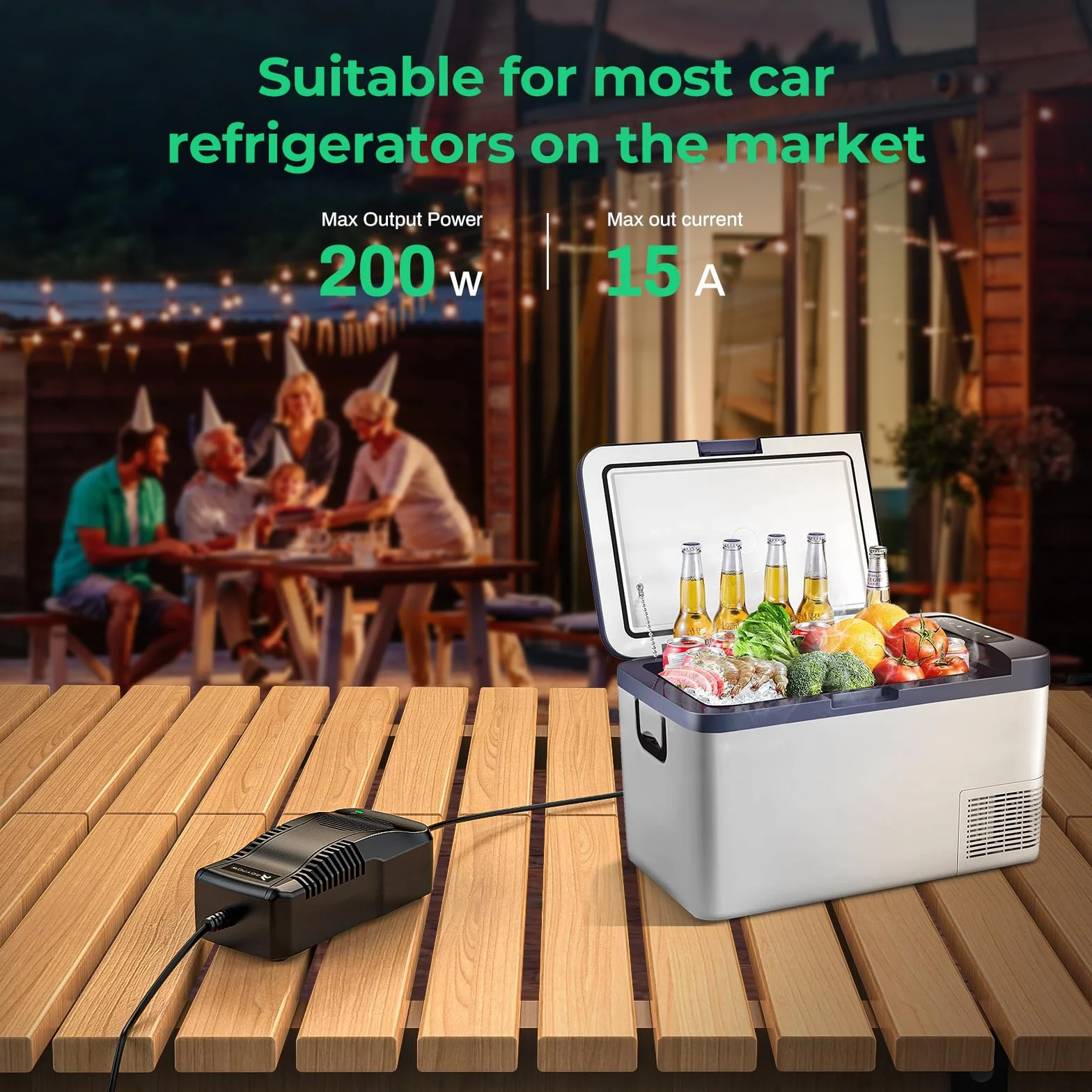 RoyPow Przetwornica napięcia AC na DC 180 W (maks. 200 W) 230 V na 12 V z gniazdem zapalniczki samochodowej