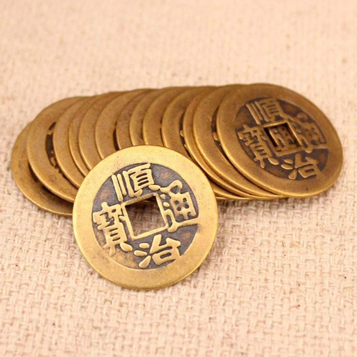 Chińskie monety Feng Shui, chińskie monety szczęścia, I-Ching, mosiężne chińskie monety symbolizujące zdrowie, dobrobyt, szczęście i bogactwo (0,22 kg)