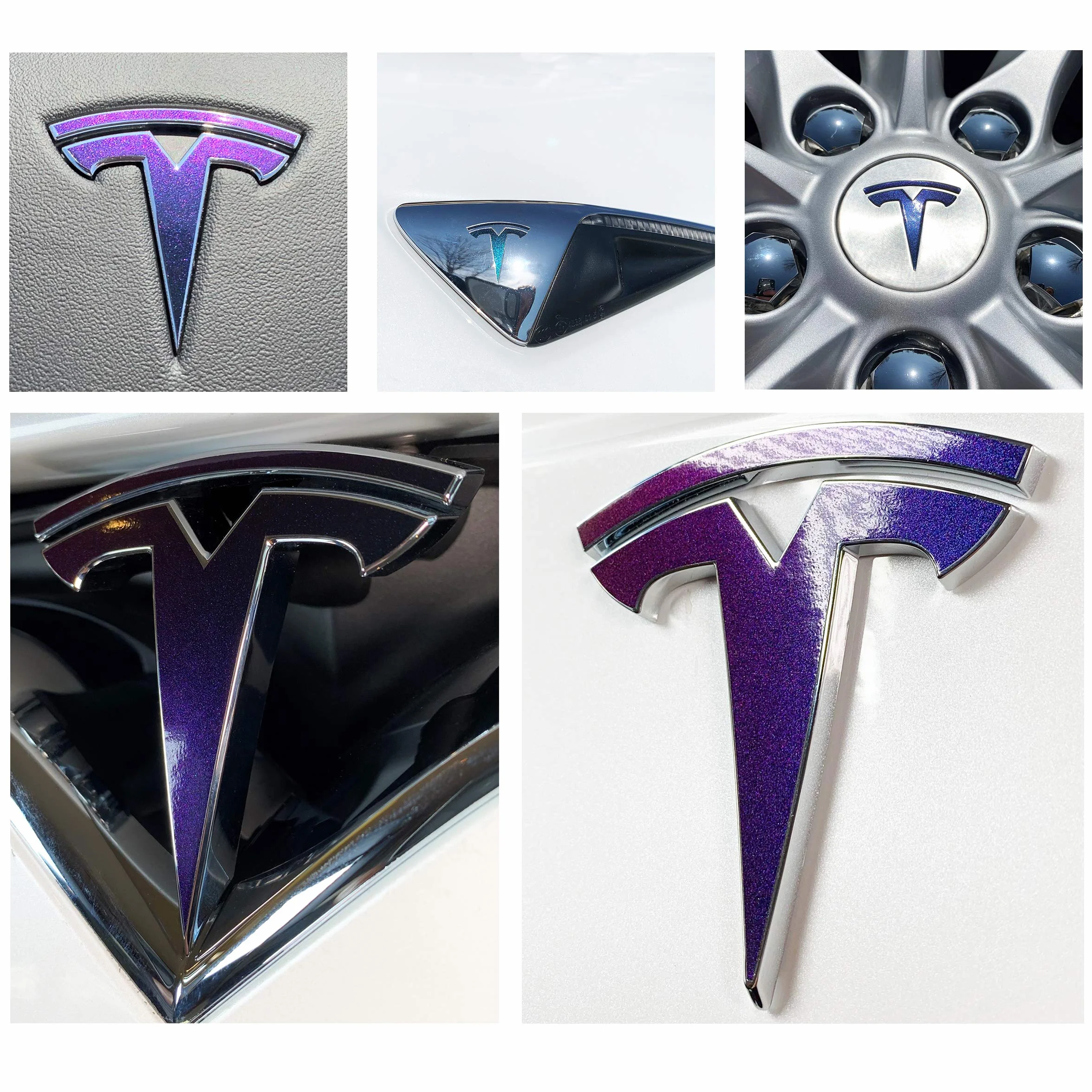 Naklejka z logo do Tesla Model S New Fascia, zestaw 14-częściowy (Gloss Flip Deep Space - niebieski/fioletowy)