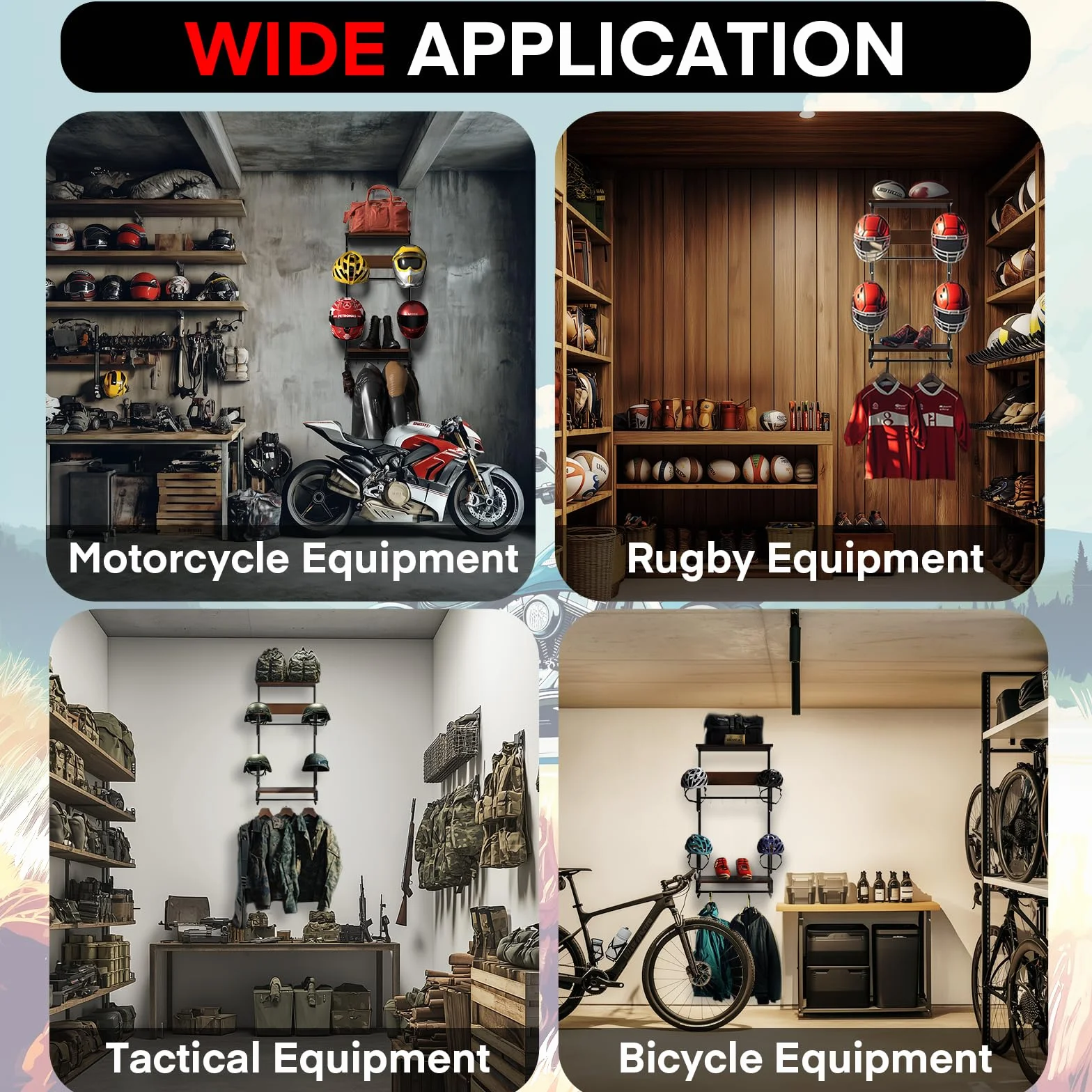 Mocowanie na kask motocyklowy CASDUCT Zestaw mocowania na kask motocyklowy do ściany, zestaw 4 sztuki, mocowanie na blat stołu z 2-warstwowa deskami drewnianymi, uchwyt na kask motocyklowy z