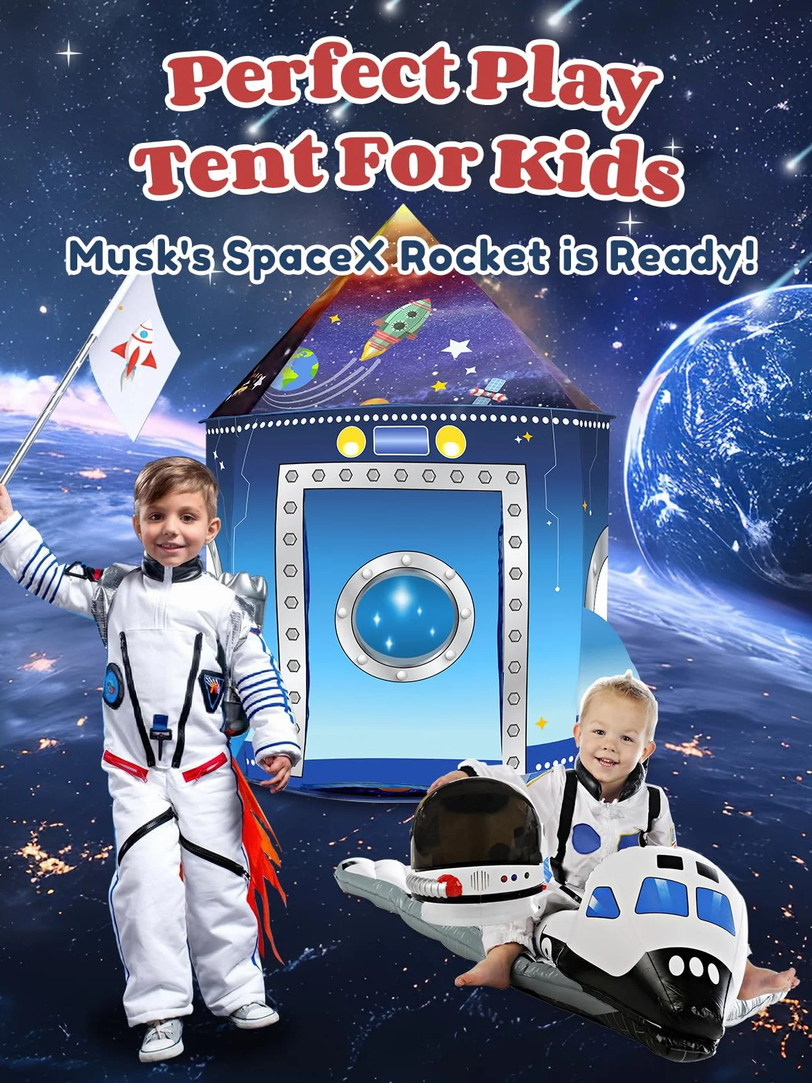 Namiot do zabawy Rakieta Playhouse dla dzieci Indoor Outdoor Duży Astronauta Pop Up Przenośny