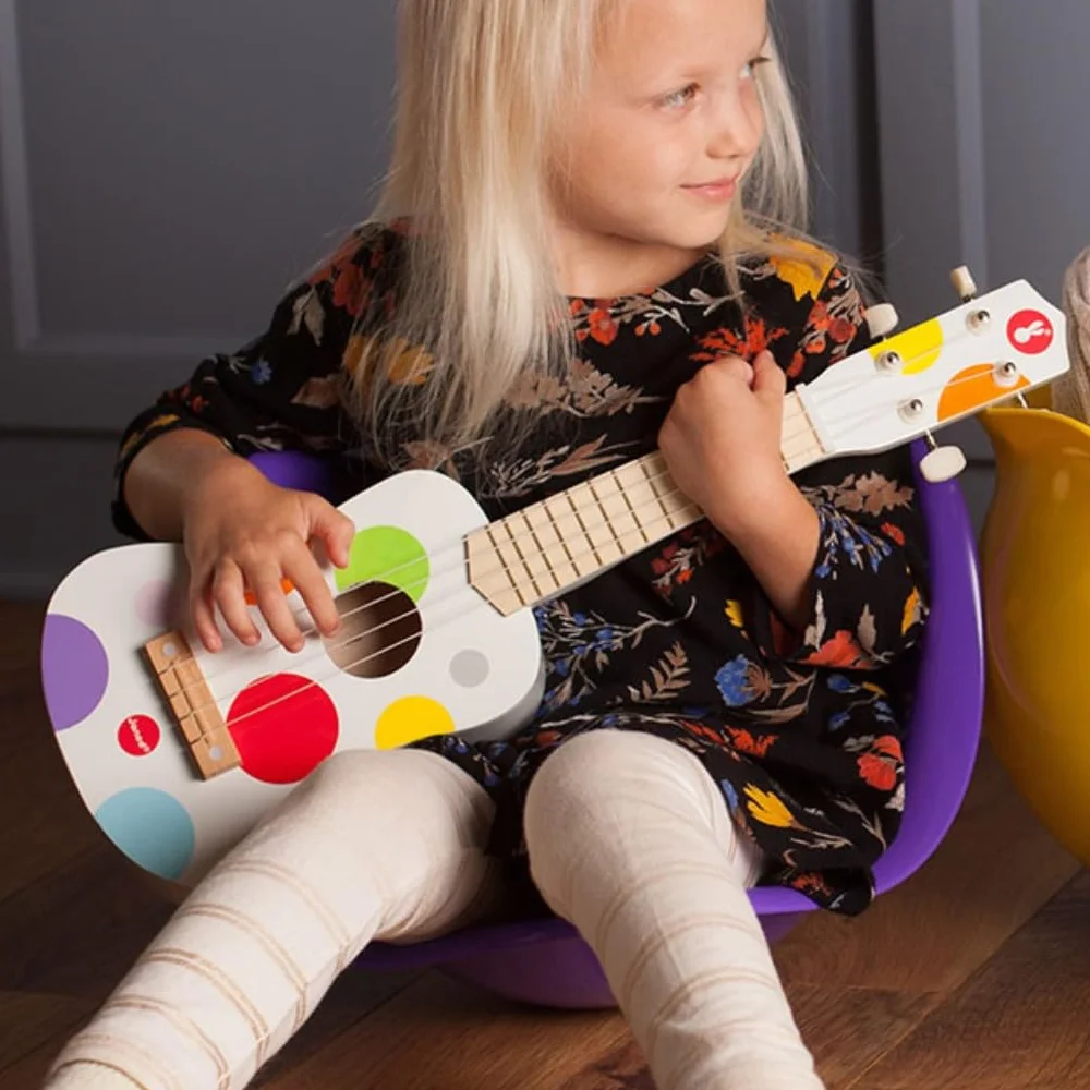 Janod Kids Wooden Toy Ukulele ‘Confetti’ - Pretend Play and Musical Awakening Toy - From 3 Years Old, J07597