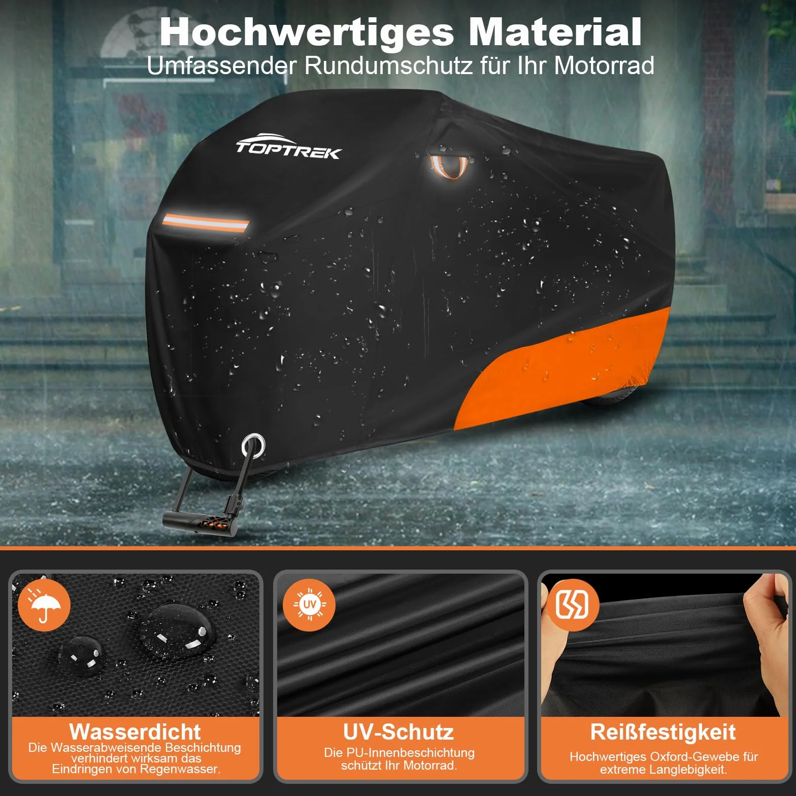 toptrek Plandeka okryciowa na motocykl, outdoorowa, XXL, wodoszczelna, odporna na zimę, z otworem na zamek, do modeli Harley Davidson, Honda, Suzuki, Kawasaki (245 x 105 x 125 cm)