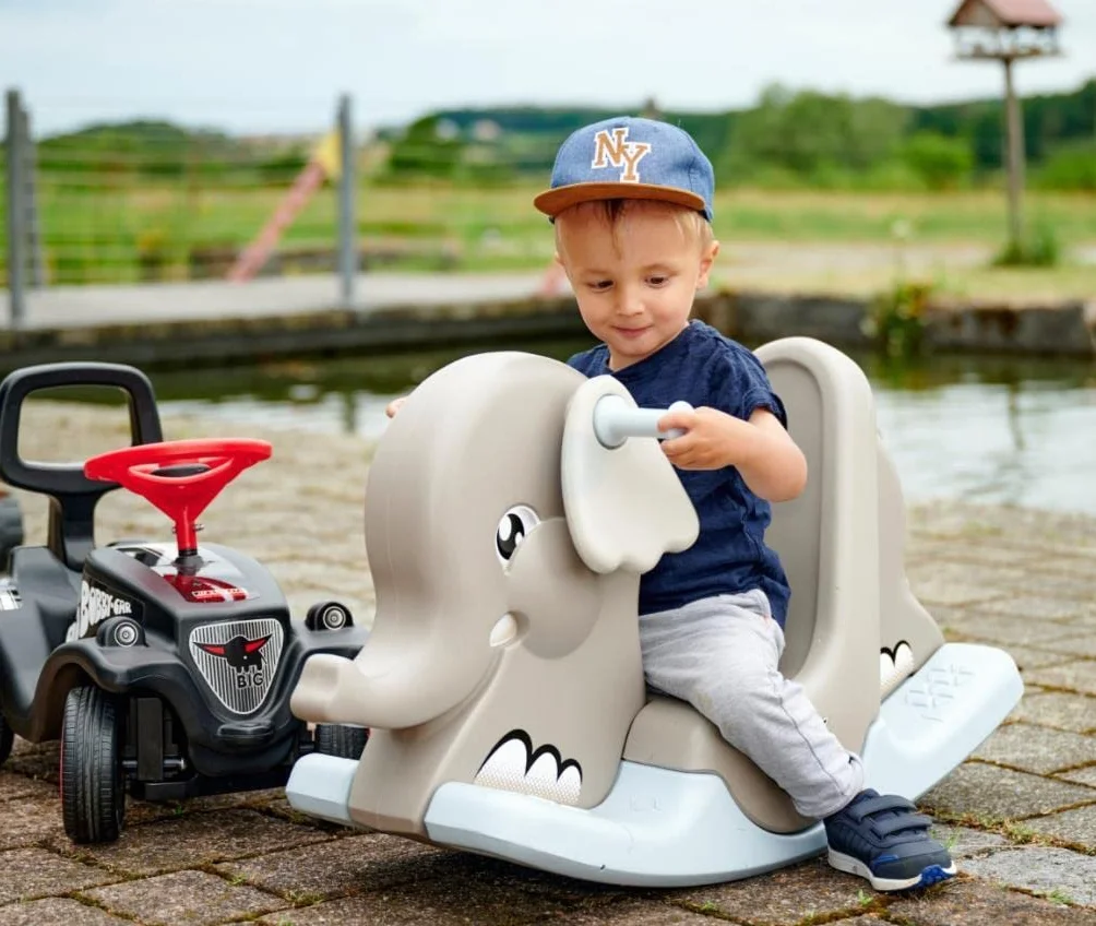 Big Rocking Elephant – słodki bujany zwierzak dziecięcy z szeroką podpórką na stopy, dla chłopców i dziewczynek, słoń na biegunach dla dzieci od 1 roku życia, szary