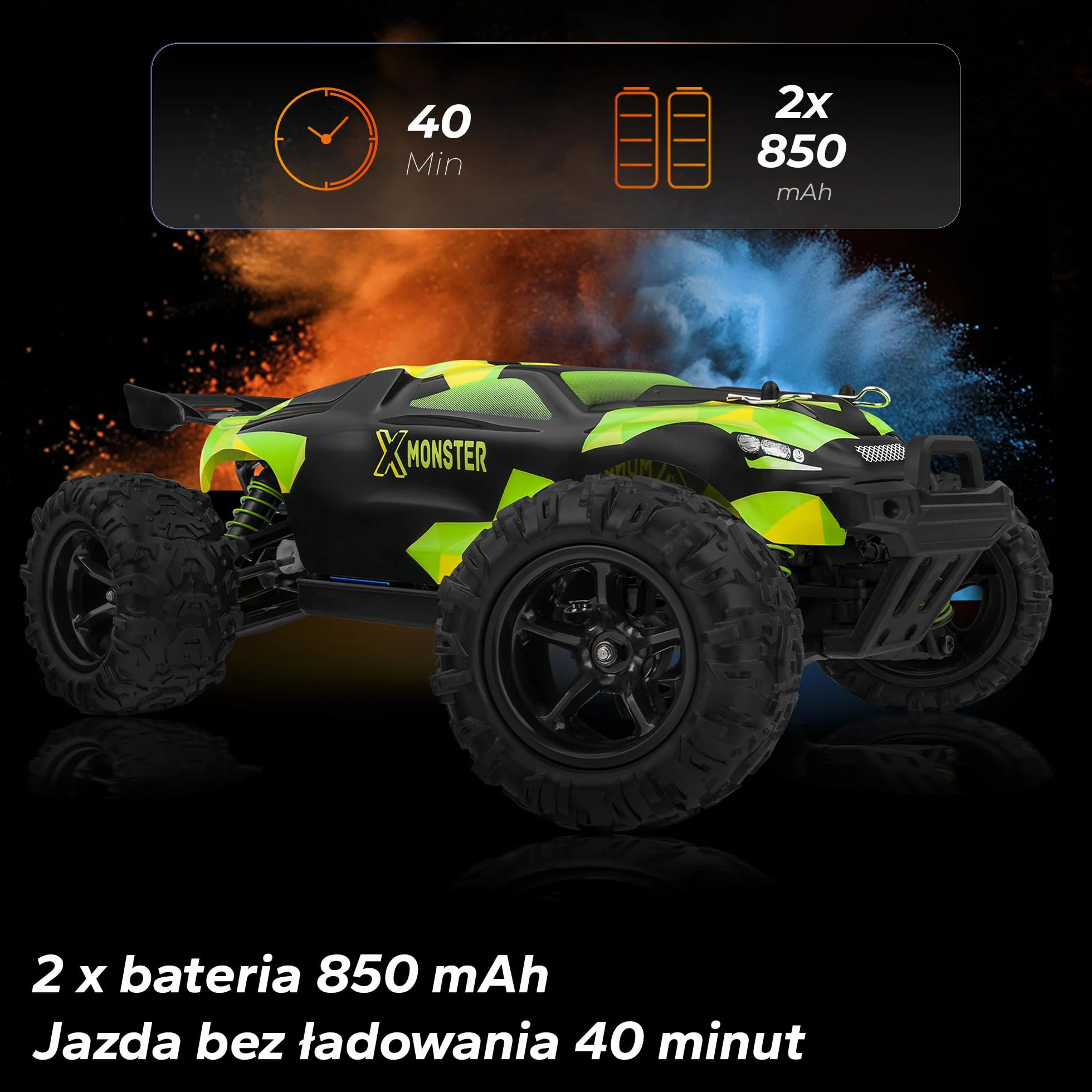 Overmax X-Monster Truck Zdalnie Sterowany Samochód RC 30 km/h 1:18, Zasięg do 100 m, Napęd 4x4, Amortyzatory Pilot, Jazda bez Ładowania 40 min, 2 Baterie 850 mAh dla Dzieci 14 +