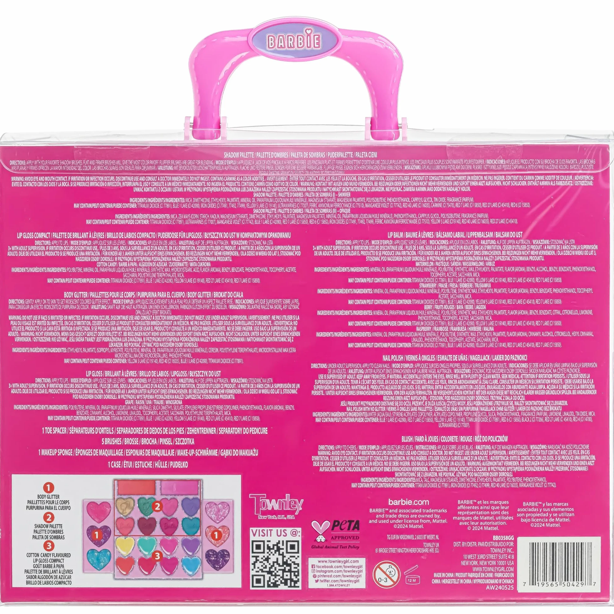 Zestaw do makijażu Barbie-Auto dla dziewczynek, prawdziwy zmywalny zestaw do makijażu, DIY-makijaż dla 6, 7, 8, 9, 10, 11 i 12 latek od Townley Girl