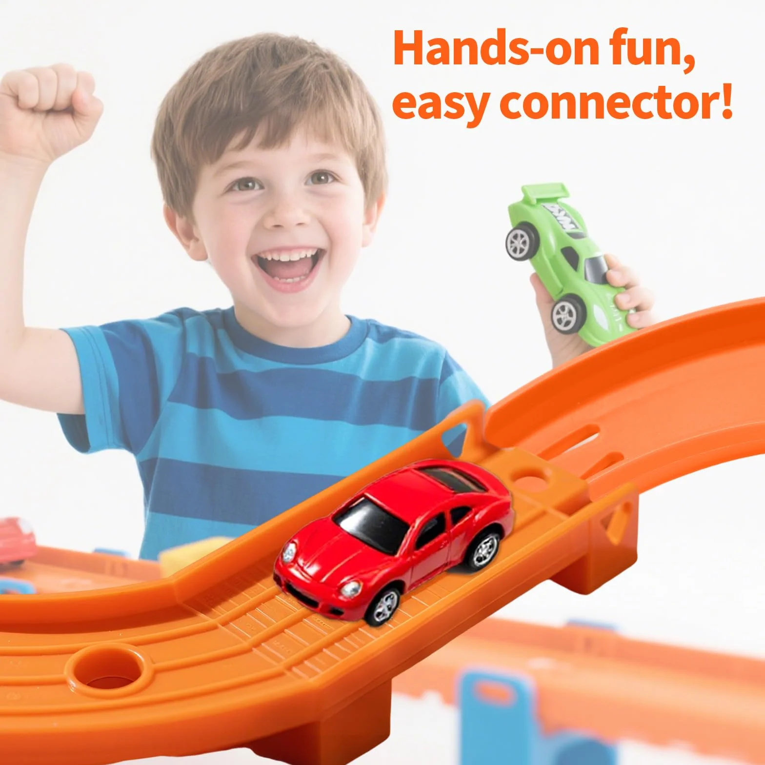 8 szt. Zakrzywione Elementy Toru Kompatybilne z Hot Wheels Samochodzikiem, ABS Łączniki Torów Wyścigowych Akcesoria do Budowy Torów (Pomarańcza)