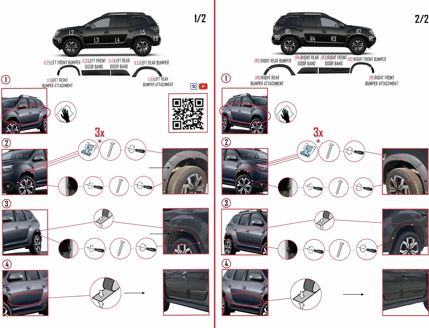 Ochraniacz błotnika zderzaka Dacia Duster 2 (HM) 2018-2024 zestaw 12 sztuk czarny