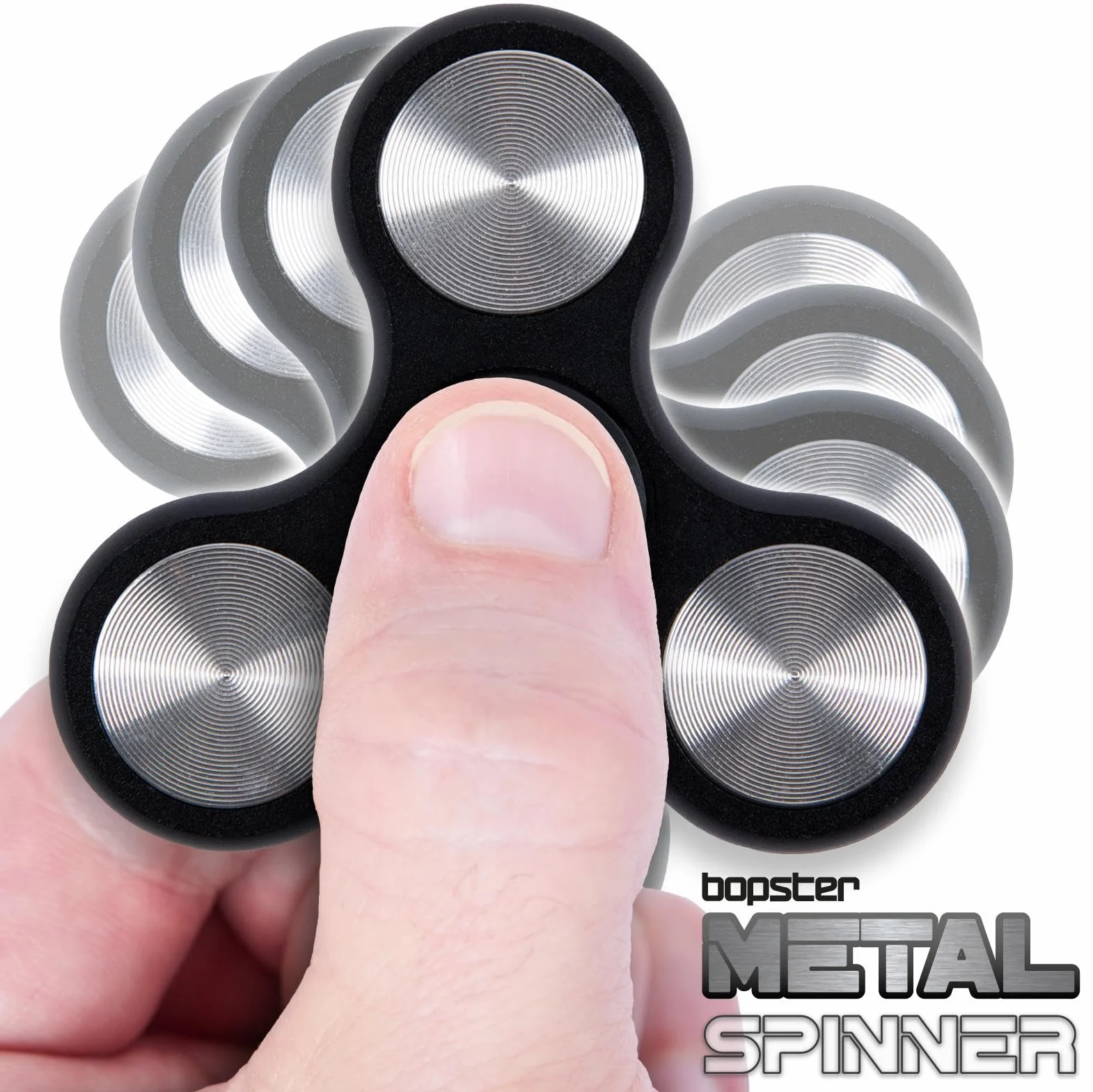 bopster Metalowy spinner, ręczny spinner, Tri-Fidget, dla dzieci i dorosłych, czas wirowania 4+ minut, 73 g, gładka zabawka biurkowa do radzenia sobie ze stresem, koncentracji, kolor czarny