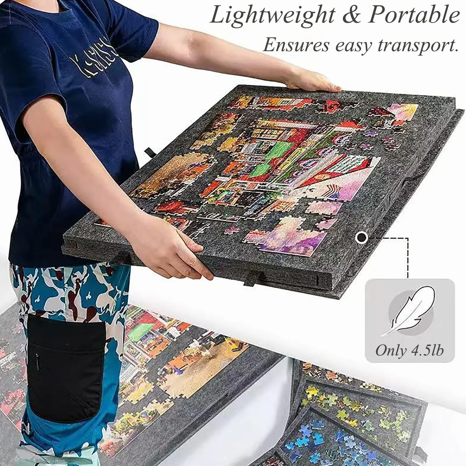 Puzzle Board Regulowany, uchylny stojak, duży przenośny stół do układania puzzli, filcowa powierzchnia z pokrywą zapewniającą bezpieczne przechowywanie i łatwe sortowanie, do 2000 sztuk gray