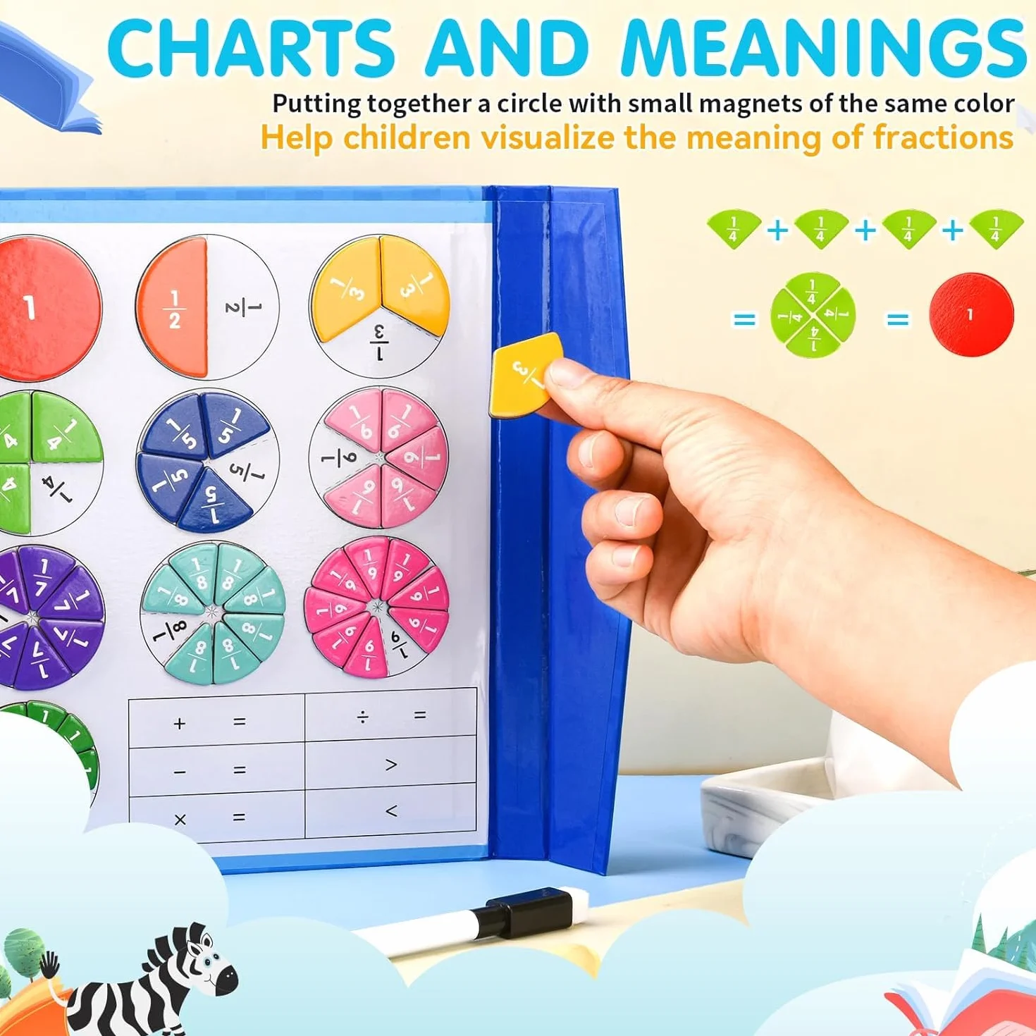 Arytmetyczna zabawka edukacyjna, materiał ułamkowy, magnetyczna łamigłówka do nauki, 9 kolorów, do matematyki, do matematyki, materiałów matematycznych
