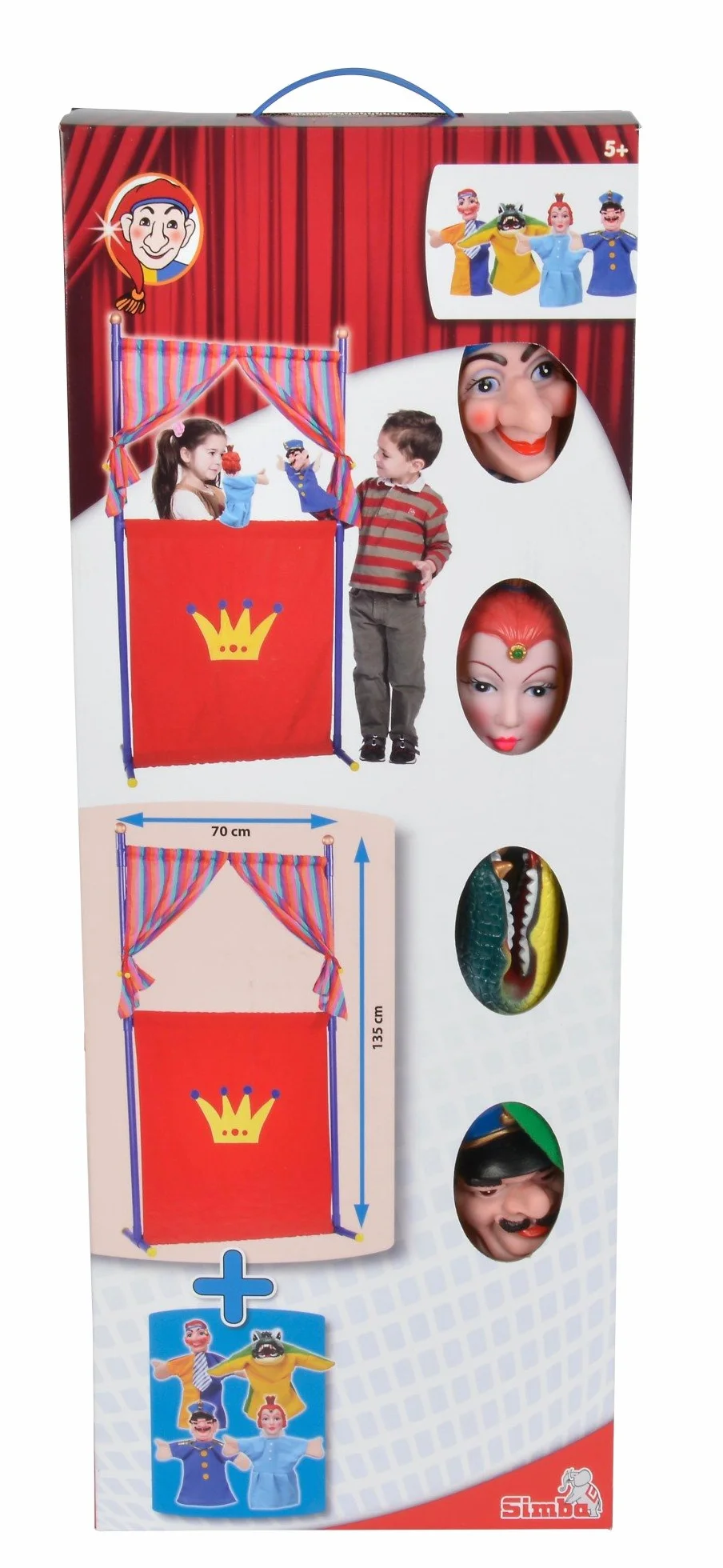 Simba 104586783 - teatr lalek, 4 pacynki, plastikowa rama, kasperl, księżniczka, krokodyl, policjant, 5 części, głowa 10 cm, 132 cm, od 5 lat