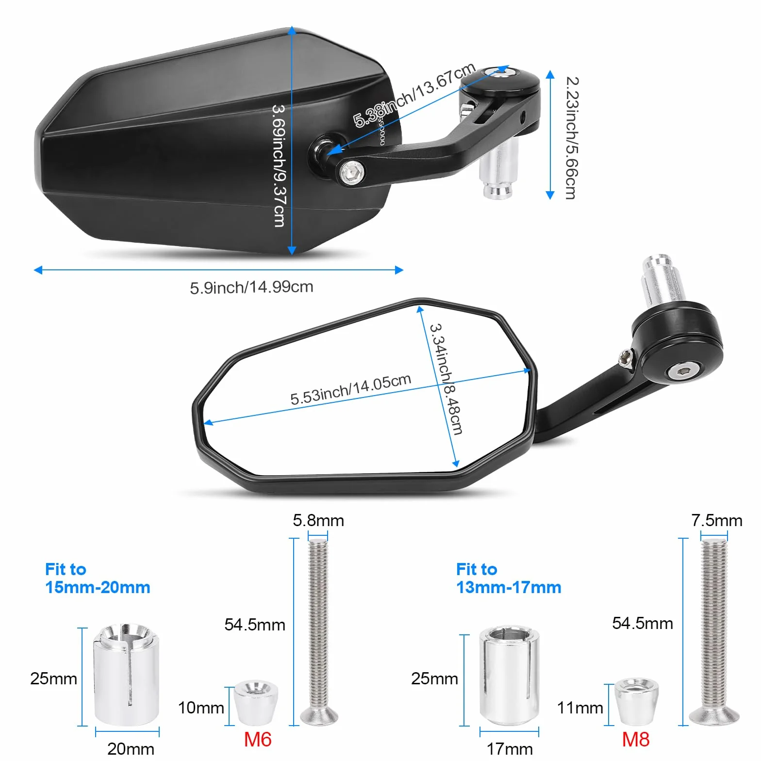SUPAREE Lusterka wsteczne motocyklowe chromowane regulowane 1 para