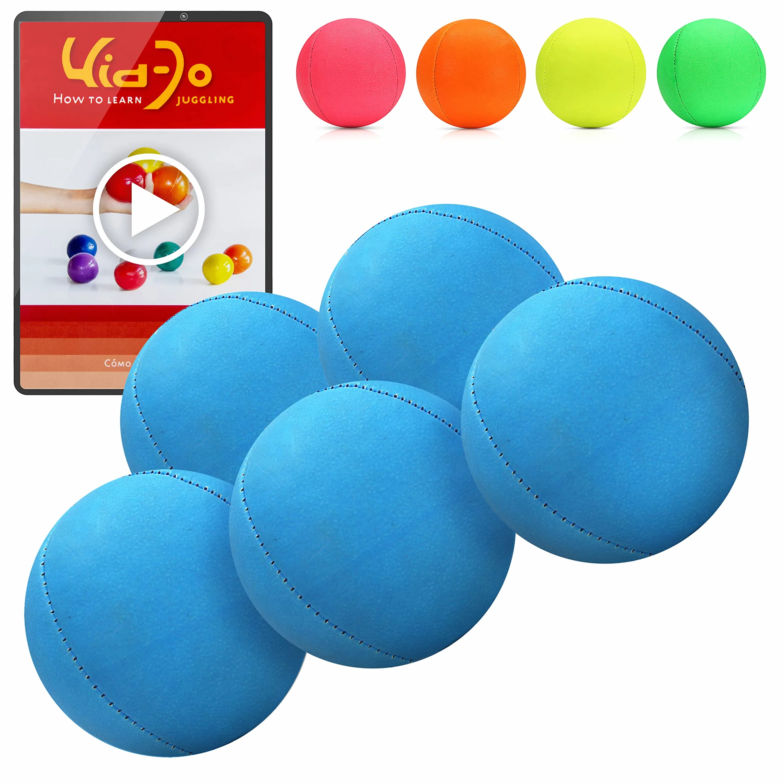 Juggle Dream 5 x Pro UV Smoothie piłki do żonglowania- zestaw 5 piłek do żonglowania z darmowym filmem do nauki online, idealne dla początkujących i ekspertów(Niebieski)
