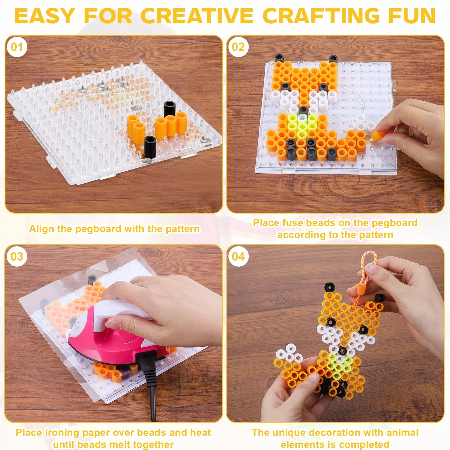 Zocipro Zestaw 1300 szt. koraliki do prasowania, 14 kolorów 10 mm odlewane koraliki z etui, Pegboard, papier do prasowania, małe akcesoria, zestaw do zabawy dla dzieci DIY
