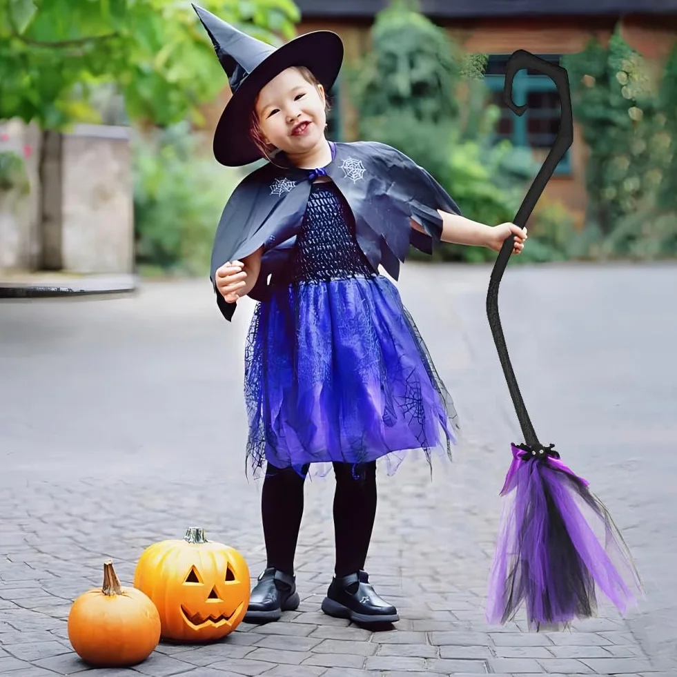 Miotła czarownicy z tasiemkami dla dzieci, rekwizyt do kostiumu czarownicy, na Halloween, Cosplay, czarodziejska miotła, zabawka, latająca wiedźma, miotła, dla dzieci, Cosplay, na imprezę, do szkoły,