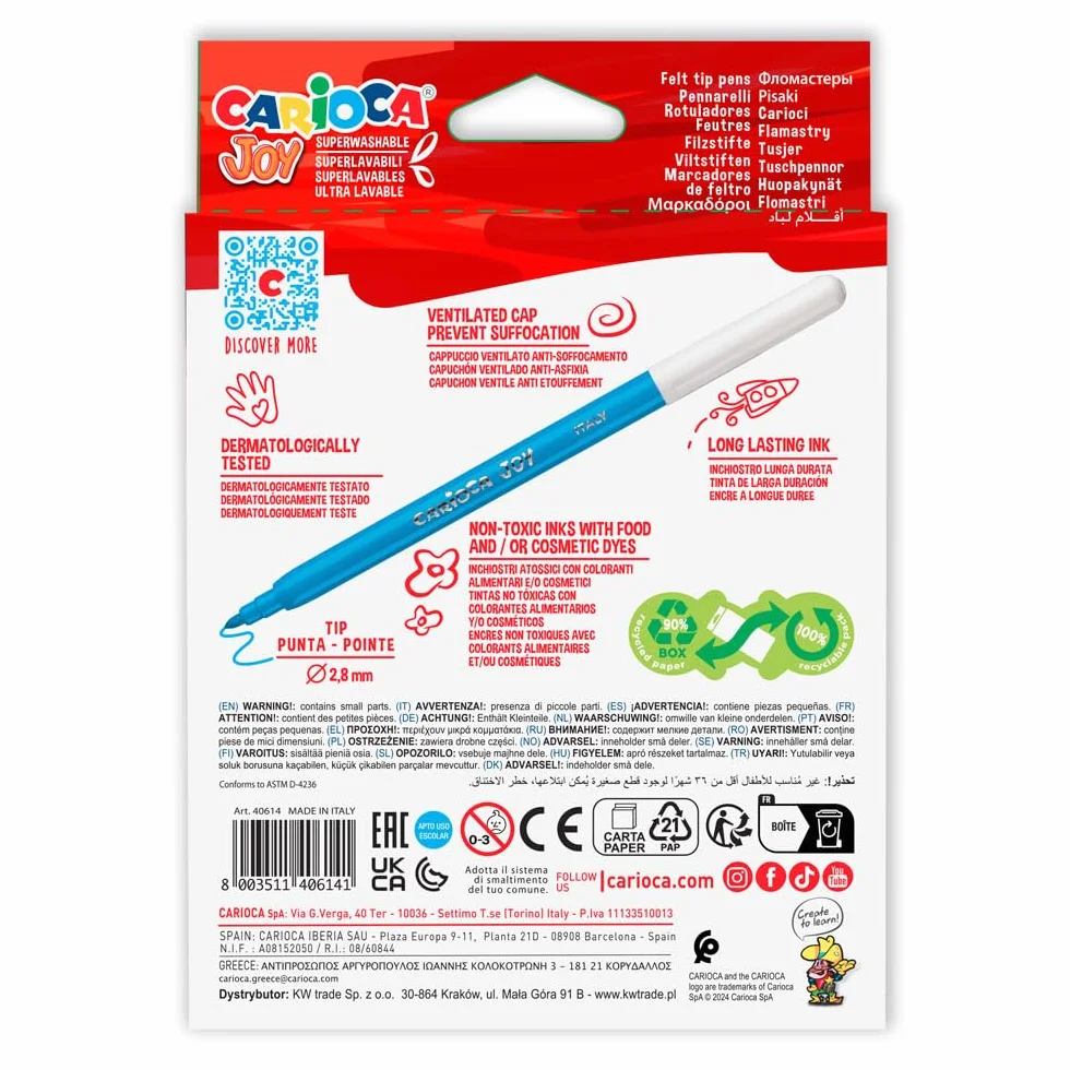 Carioca 40614 Joy Super zmywalny pisak z filcową końcówką (12 sztuk)