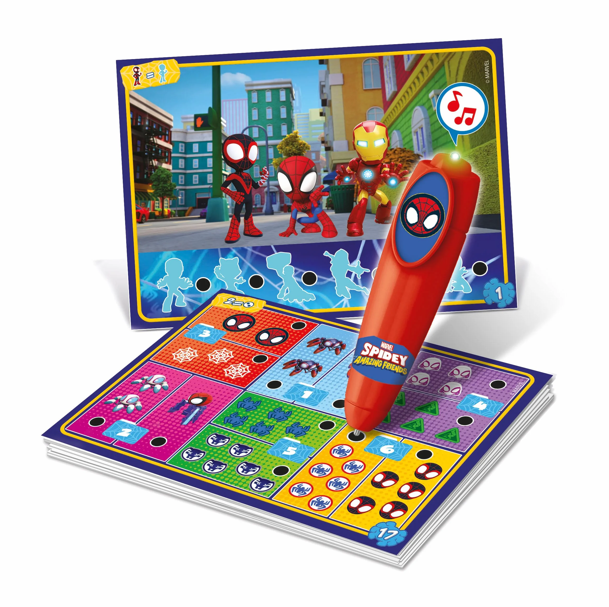 Clementoni Gry edukacyjne - długopis elektroniczny Basic Marvel Spidey, gra quizowa dla dzieci z elektronicznym długopisem, zabawki edukacyjne 3 lata, wielojęzyczne, baterie w zestawie, wyprodukowano
