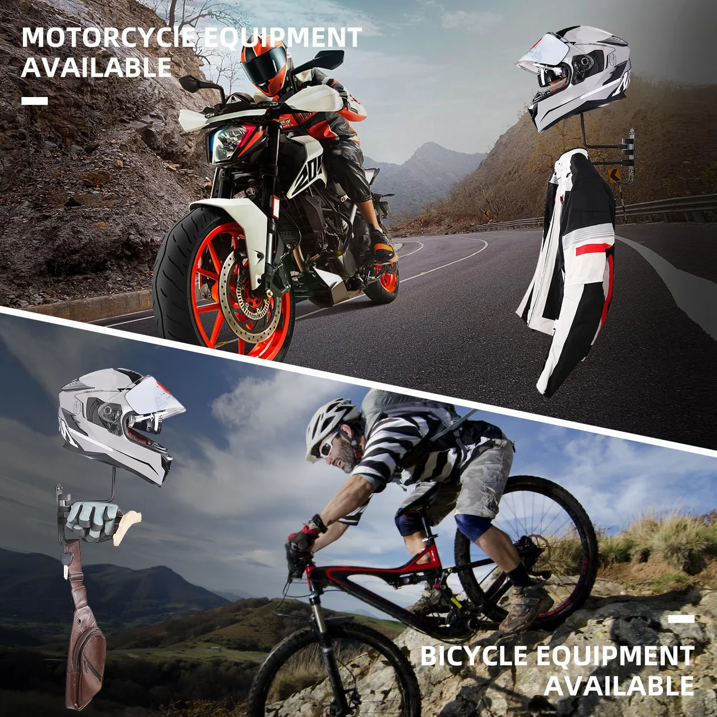 Uchwyt ścienny kask motocyklowy obrót o 180 stopni uchwyt na kask motocyklowy hak do zawieszenia kasku motocyklowego i kurtki na ścianie