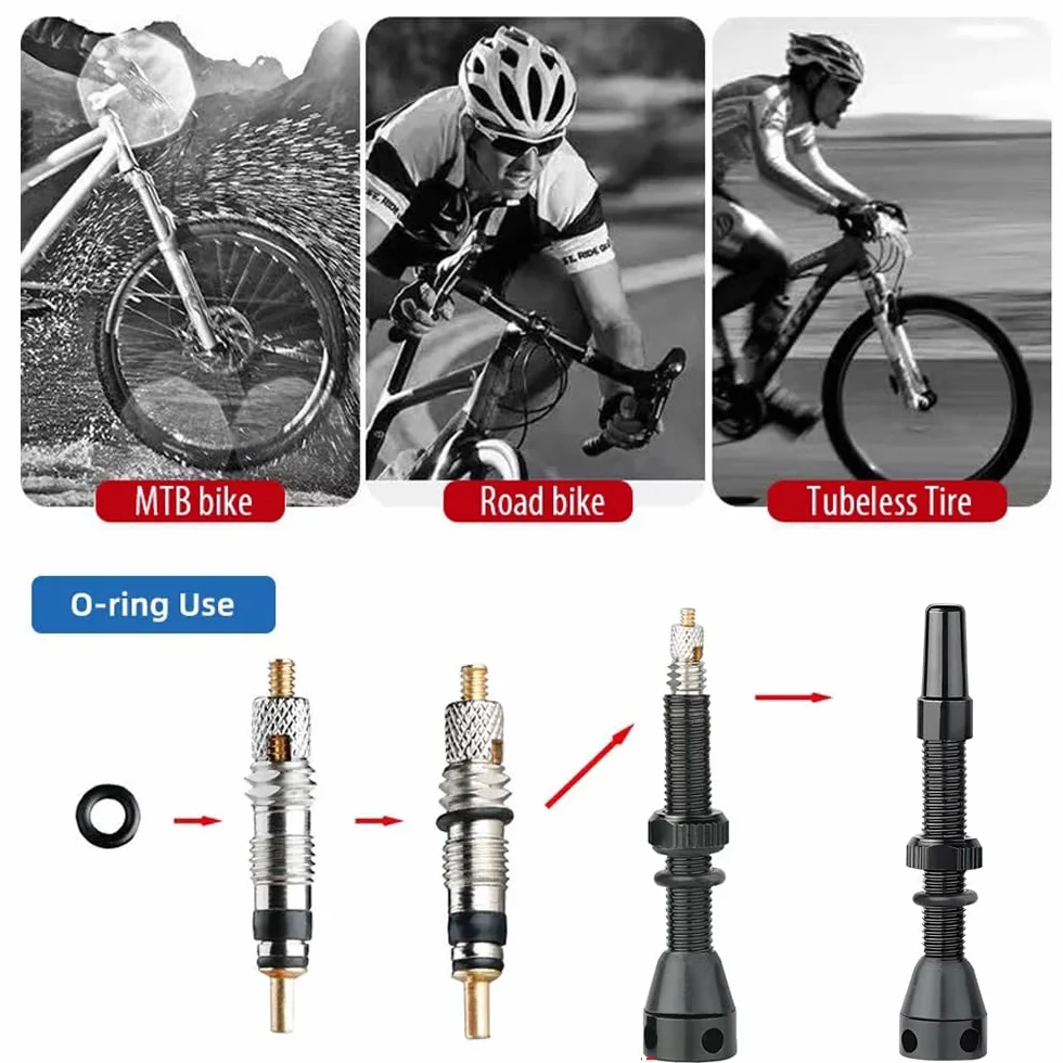 Zawory Presta Tubeless 44 mm ze stopu aluminium, bezdętkowe wentyle z usuwaczem wkładu i zaślepkami do opon rowerowych MTB