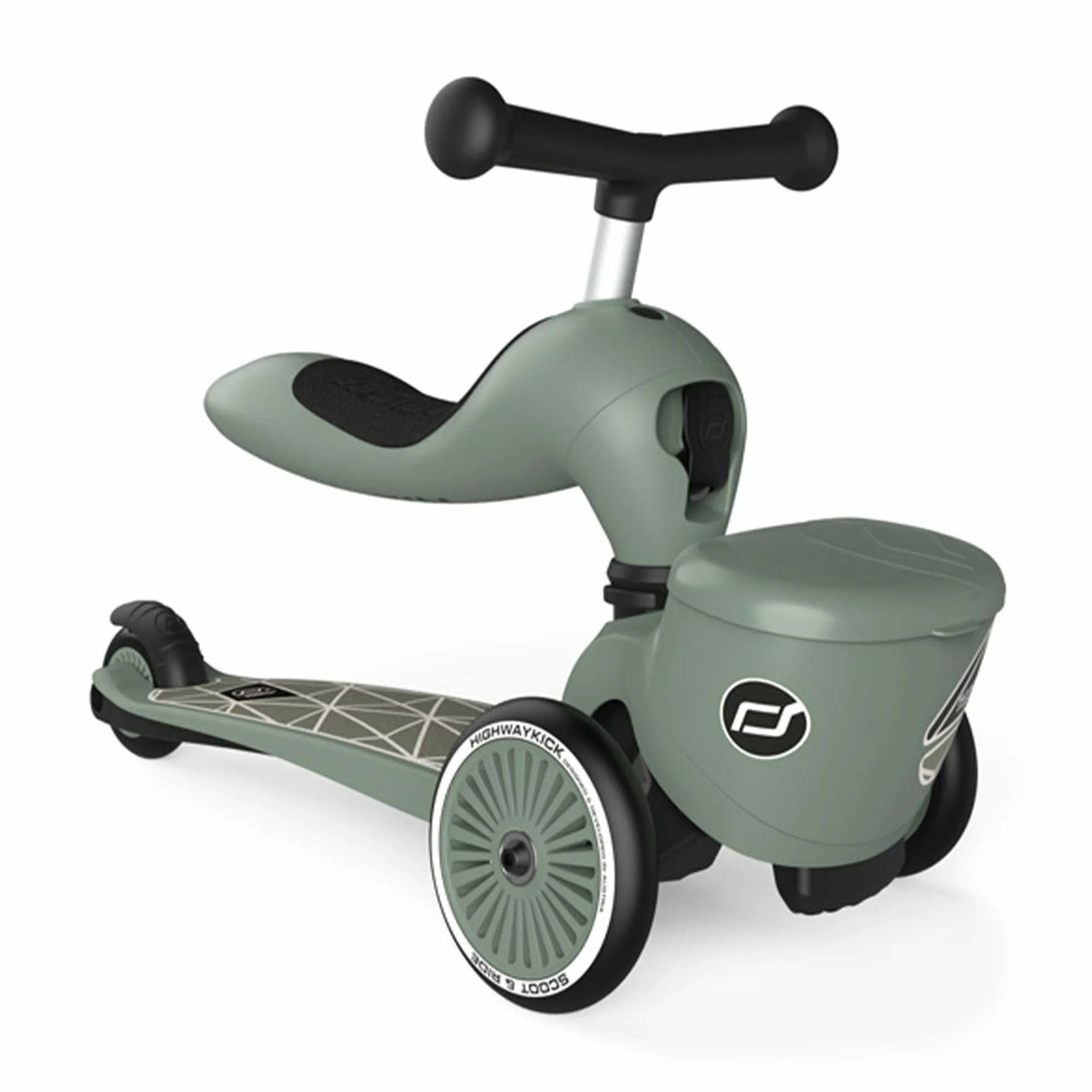 Scoot & Ride Unisex – Baby Highwaykick 1 Lifestyle Kickboard z siedziskiem i pojemnikiem (zielona)