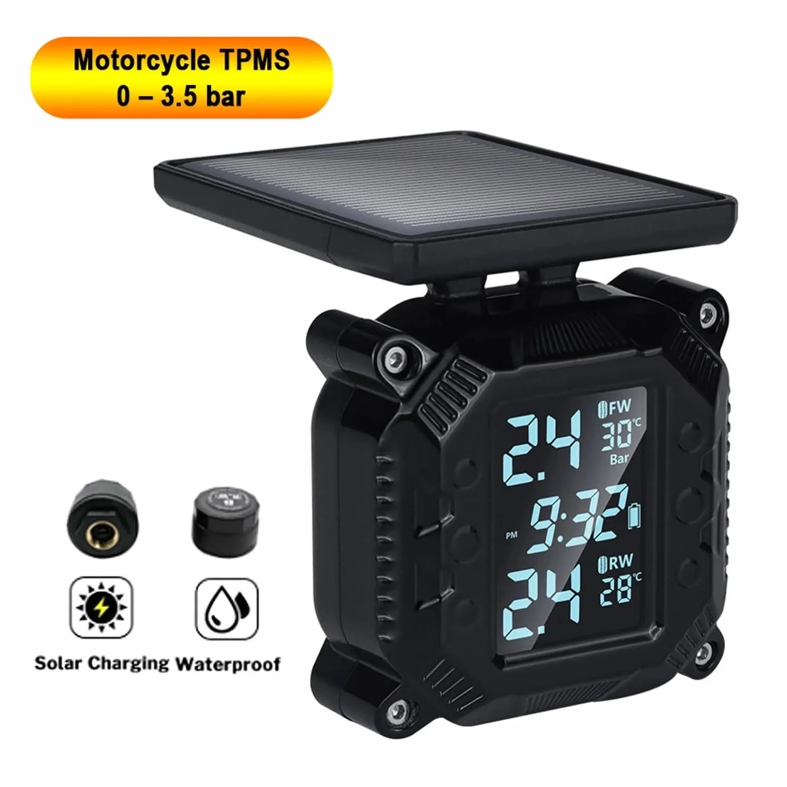 Cyfrowy miernik ciśnienia w oponach Monitor ciśnie System monitorowania ciśnienia w oponach TPMS motocykla dla motocykla, skutera i roweru TMPS z 2 czujnikami zewnętrznymi
