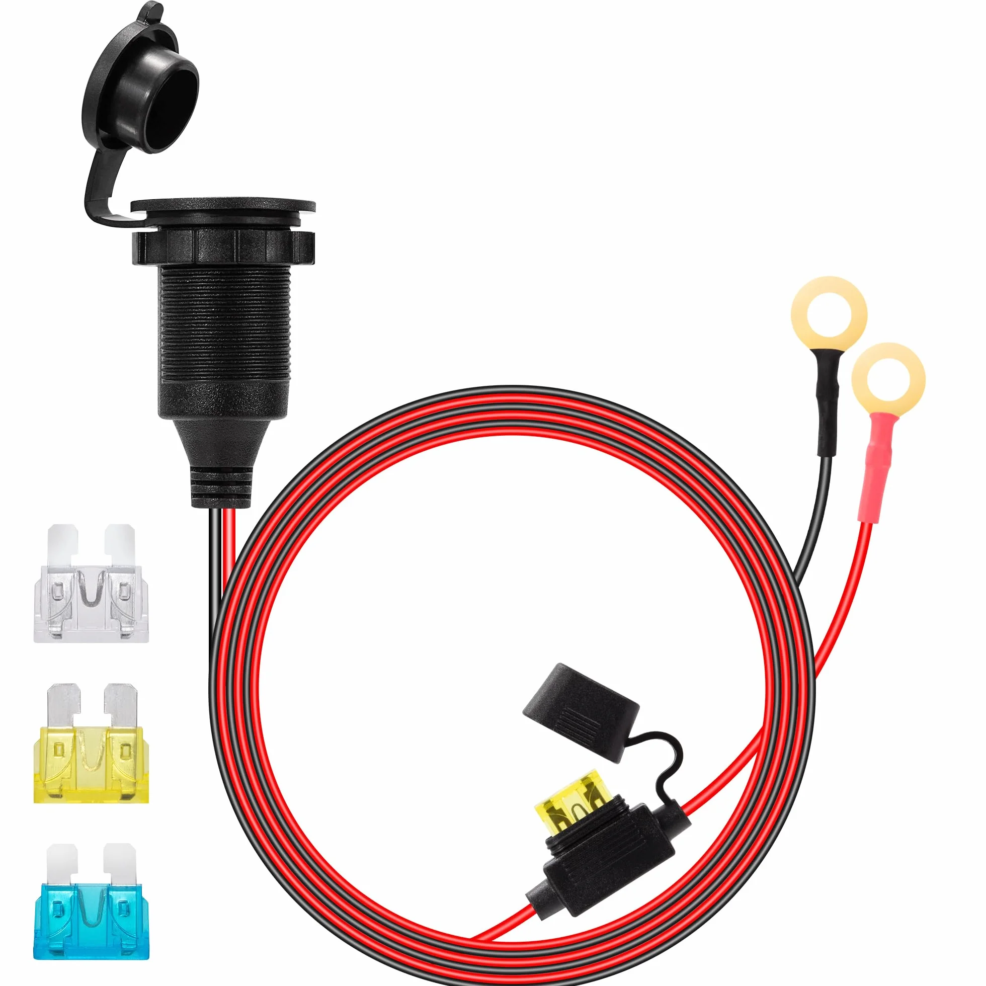 Zapalniczka z przewodem przedłużającym 1M 14AWG Gniazdo zapalniczki samochodowej 12V/24V DC wodoodporna instalacja z bezpiecznikiem 20 A do samochodu łodzi motocykla