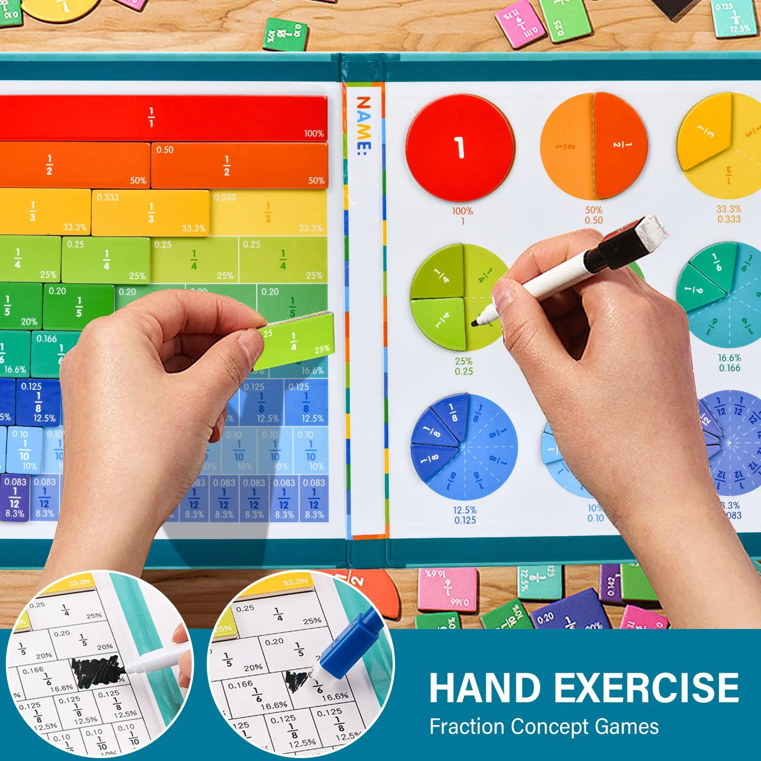 Arytmetyczna zabawka edukacyjna, gracz do gry, gracz ułamkowy, materiał magnetyczny, magnetyczna część ułamkowa puzzle