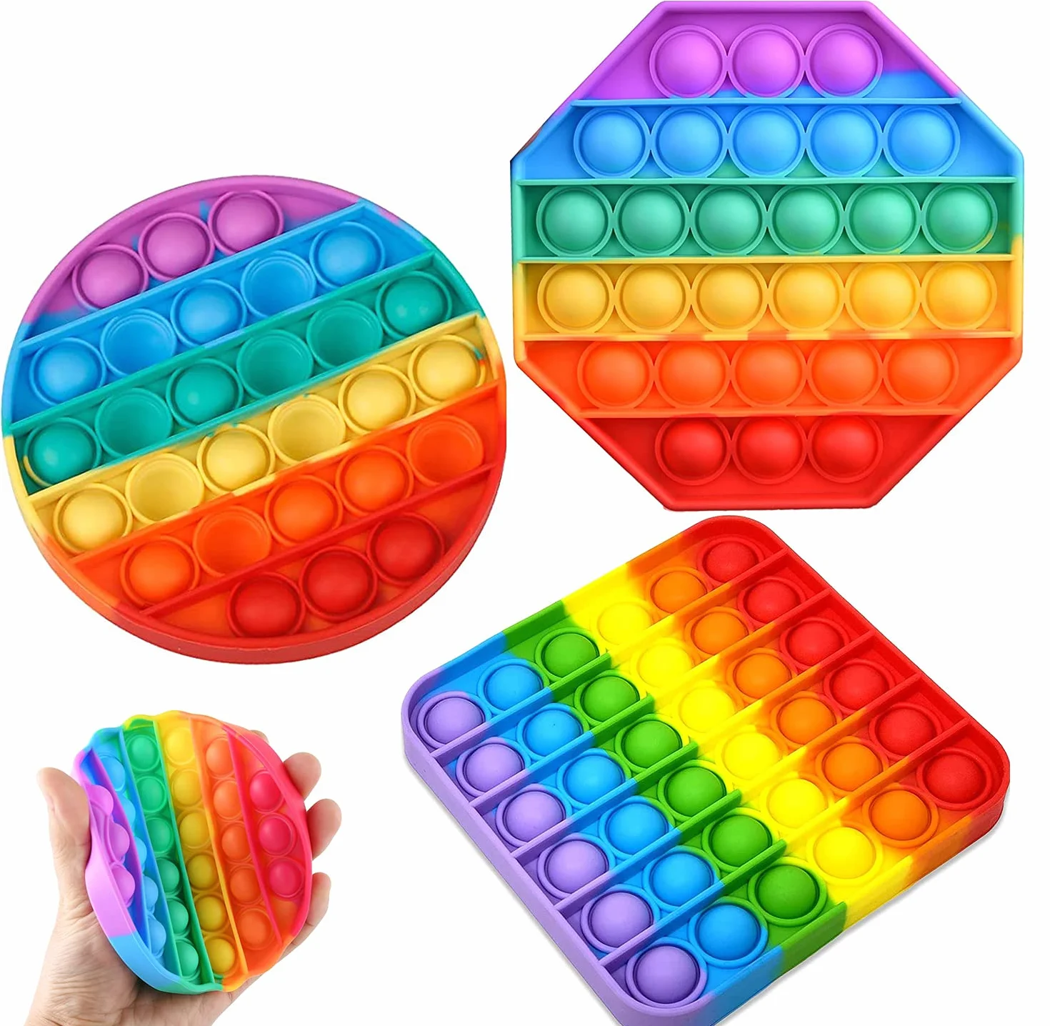 Nuyoah Push-Pop Pop Bubble sensoryczna zabawka sensoryczna Fidget Toy 3 sztuki, redukuje stres i lęk, specjalne potrzeby, łagodzenie lęku