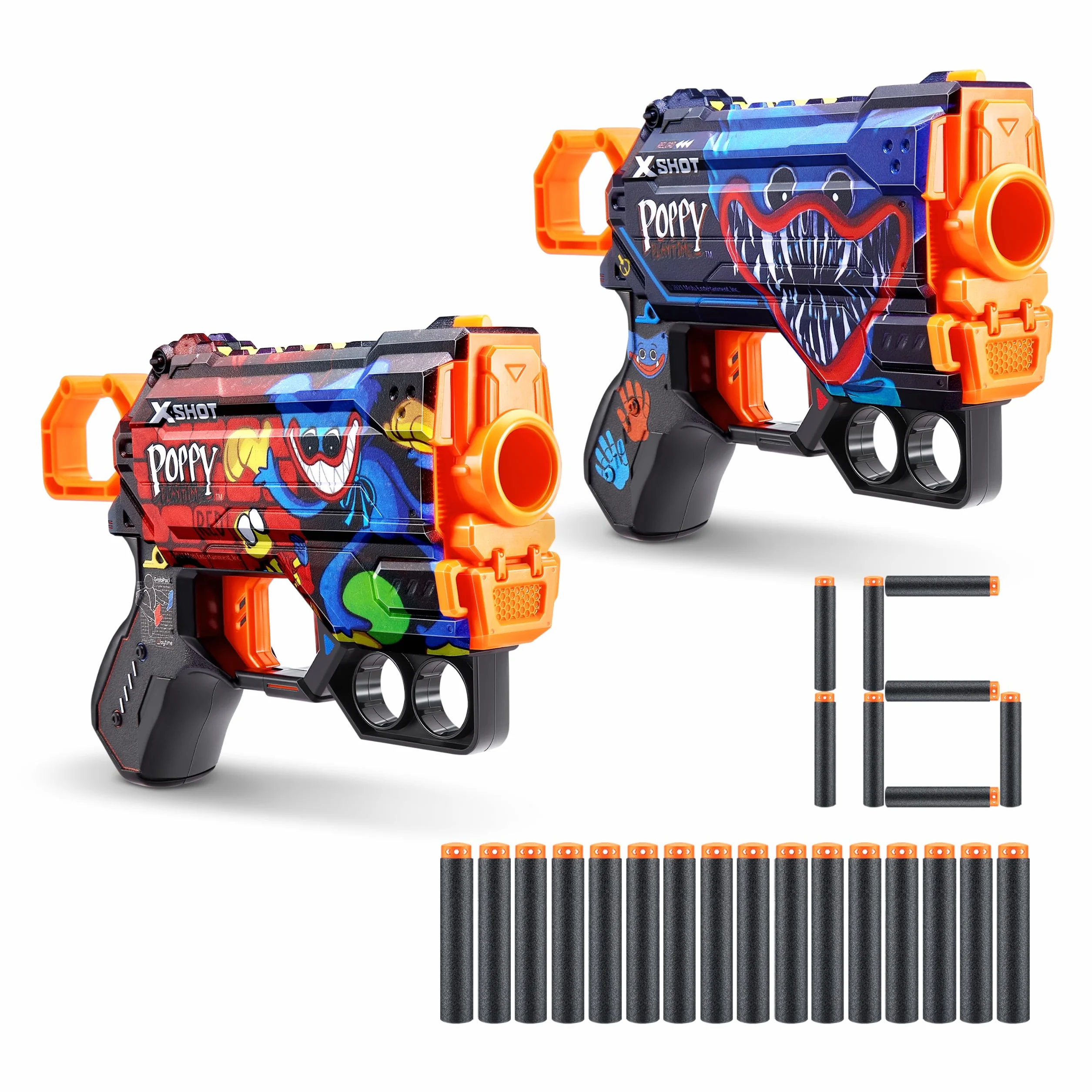 X-Shot Skins Menace Poppy Playtime Dart Blaster 2PK - Jumpscare + Toony, 16 rzutków autorstwa ZURU