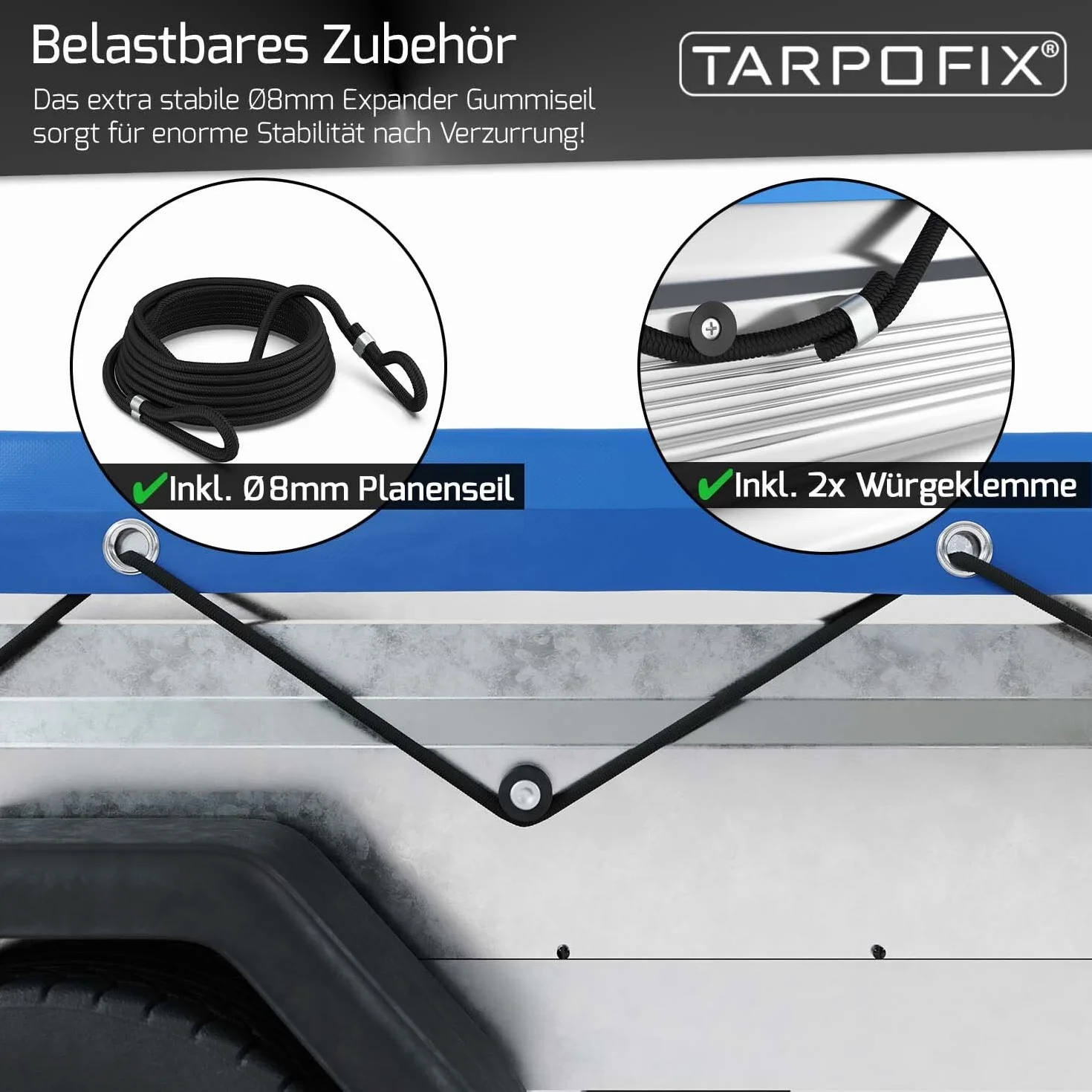Tarpofix Plandeka na przyczepę, 264 x 135 cm, w zestawie linka do plandeki, płaska plandeka na przyczepę z tworzywa PCW, wzmocniona plandeka Brenderup, do przyczep samochodowych, niebieska