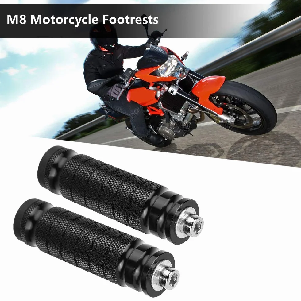 podnóżki motocyklowe M8,motocykl kwadratowy podnóżek gumowy-Duokon M8 motocyklowe podnóżki, 2 szt. CNC tylne podnóżki motocyklowe uniwersalne M8 antypoślizgowe podnóżki pedały （Czarny）