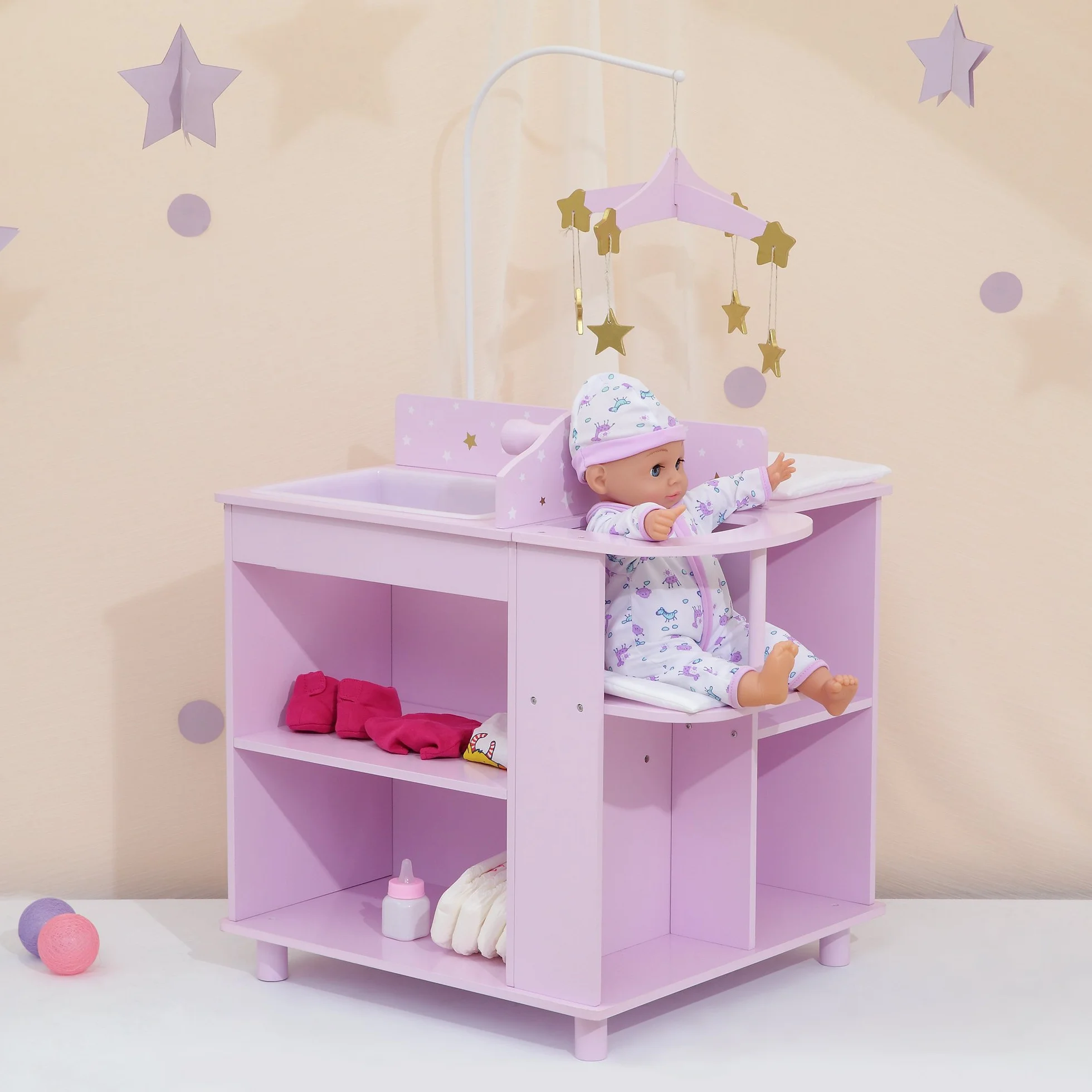 Olivia's Little World Liliowy Przewijak i Schowek dla Lalek TD-0203AP | Meble dla Lalek