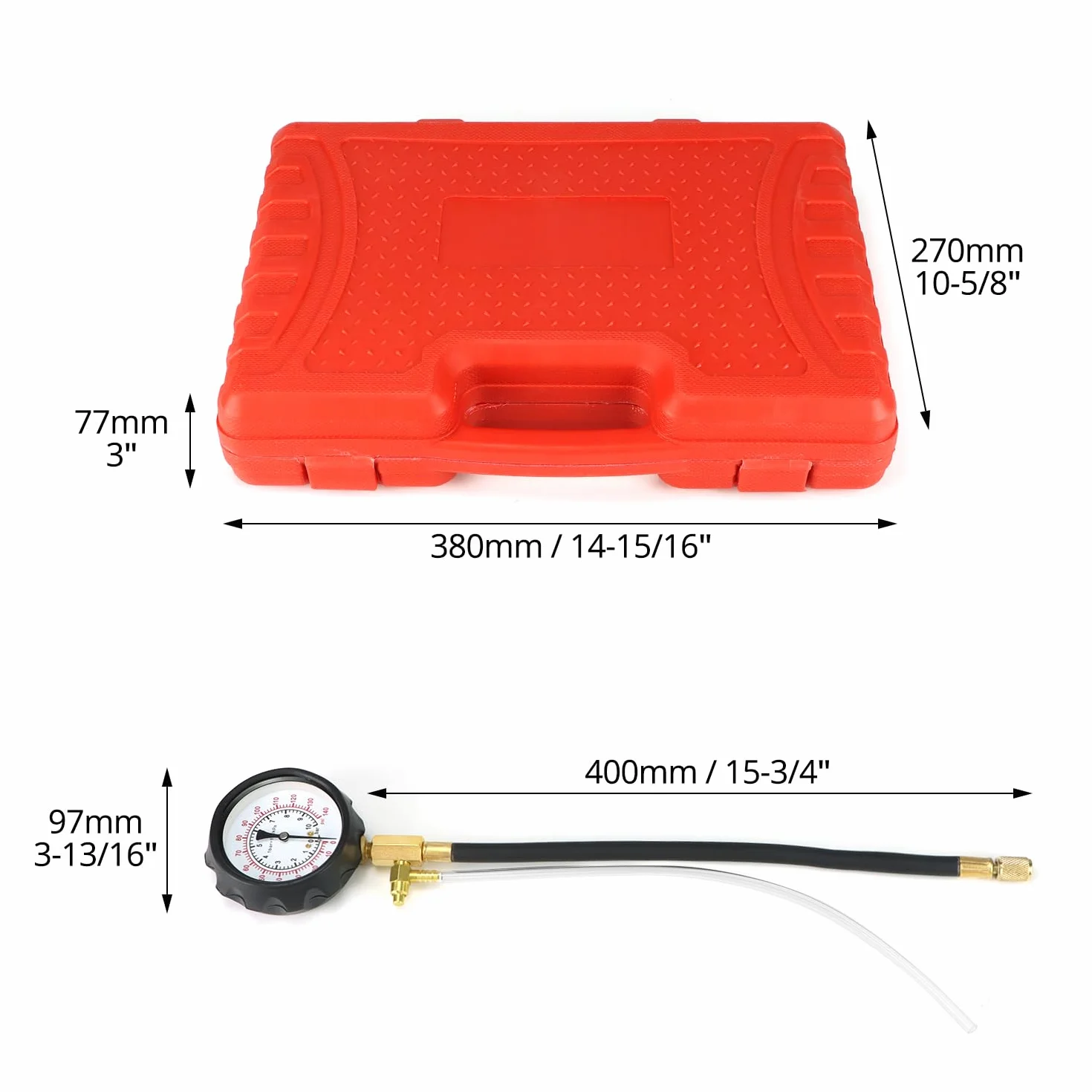QWORK® Ciśnienie paliwa, miernik ciśnienia paliwa do systemów wtryskowych, 0-140 psi/0-10 bar manometr