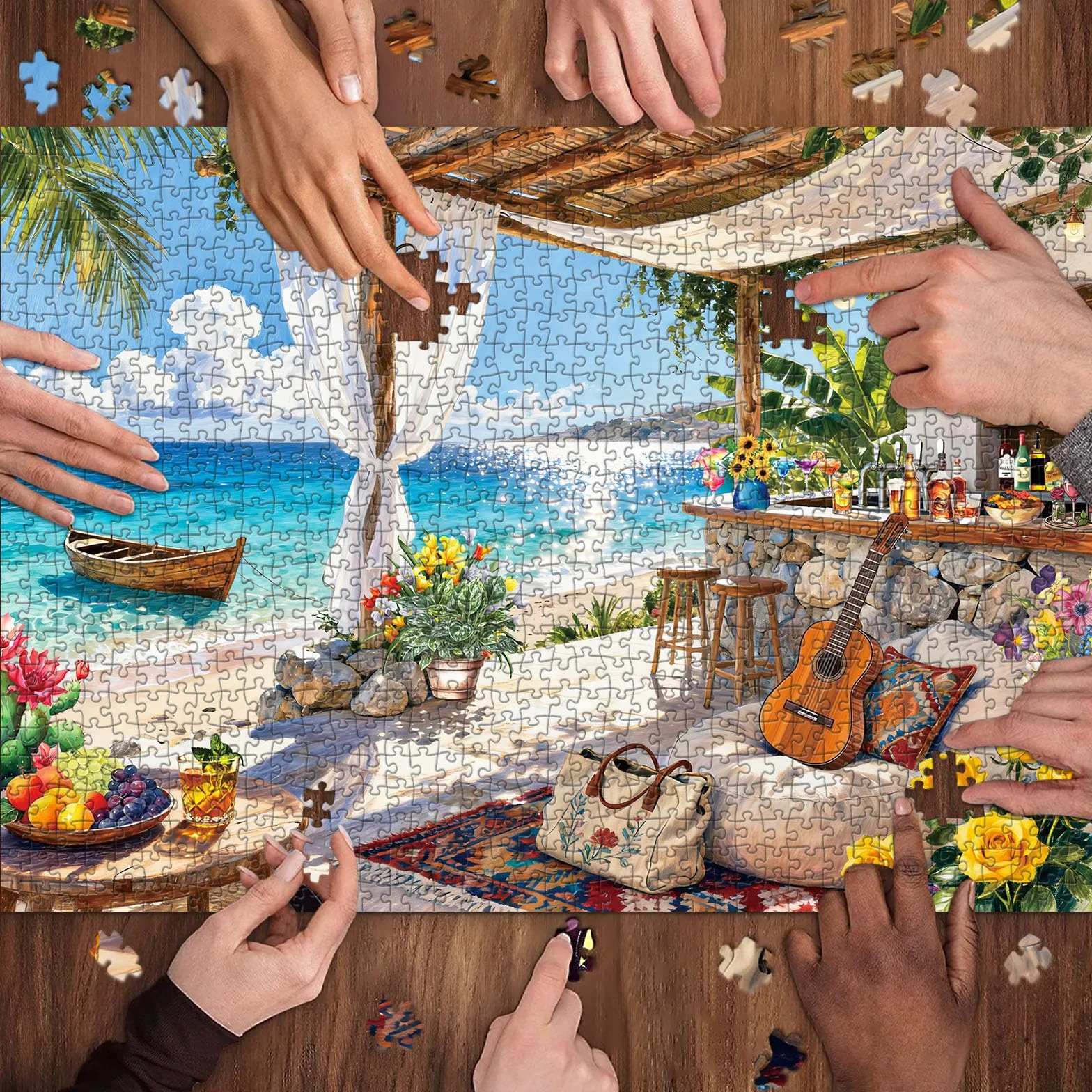 Puzzle 1000 elementów dla dorosłych i dzieci, Impossible Game, prezent z puzzlami, sprytne zagadki, kolorowe puzzle z motywem baru na wyspie