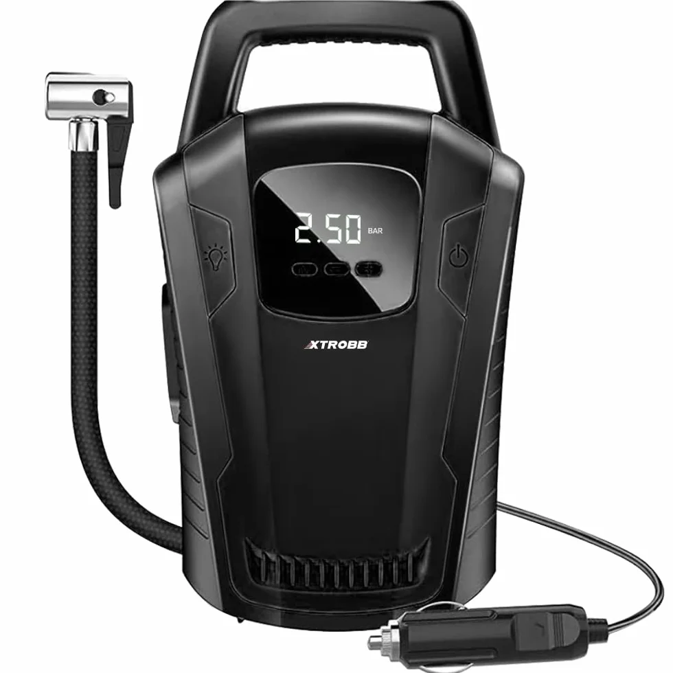 Mobilna sprężarka samochodowa pompka powietrza, 3 dysze powietrza, manometr, zaciskowa dysza z pompką, lampa 21866