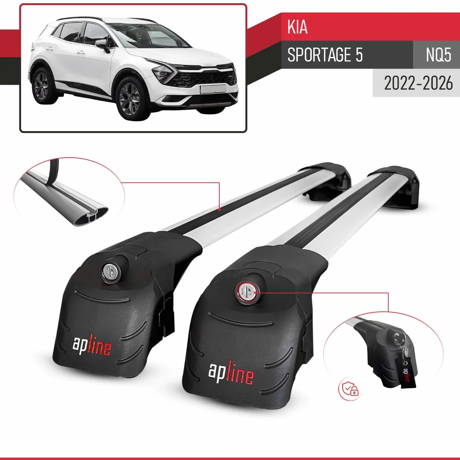 Aluminiowe poprzeczki dachowe do Kia Sportage 5 NQ5 2022-2026 ACE-2 Szary 2 szt.