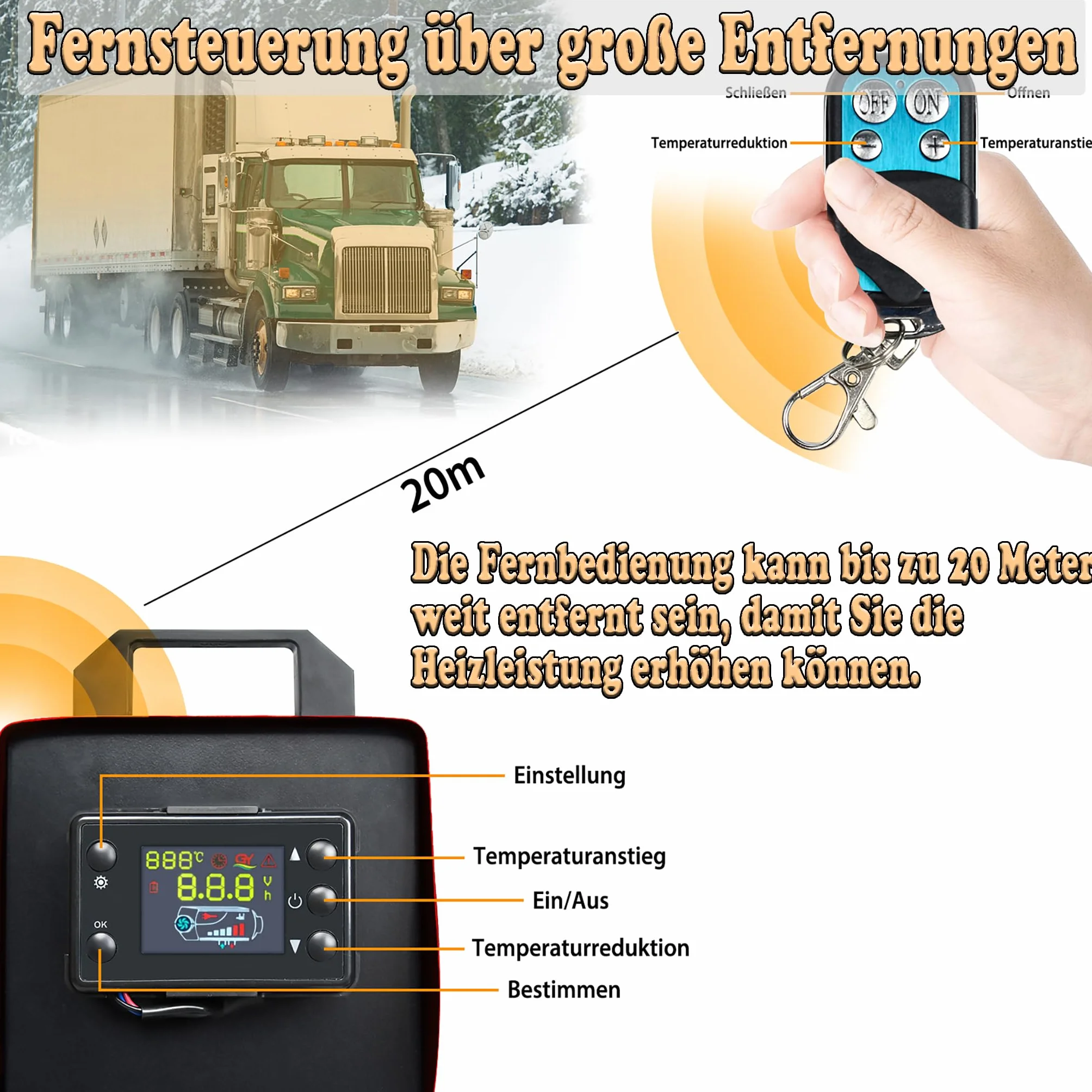 Ogrzewanie postojowe na olej napędowy 8 kW 12 V z pilotem zdalnego sterowania i monitorem LCD