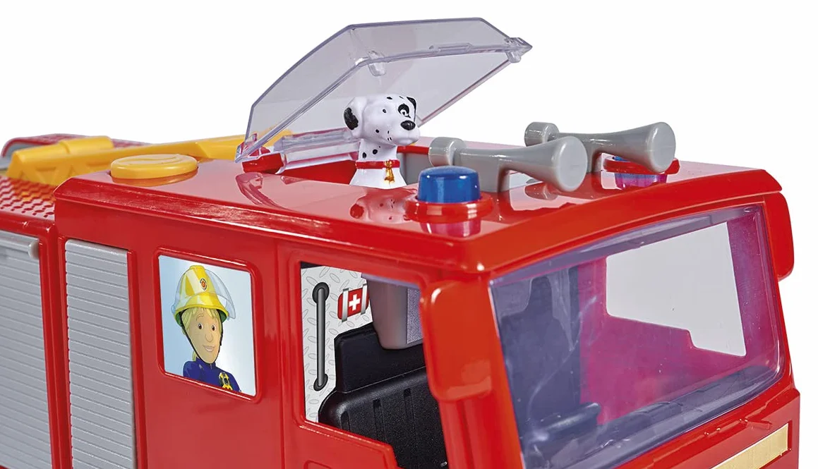 Strażak Sam 109252516038 Jupiter wóz strażacki i ruchoma figurka Sam 7,5cm, światło i dźwięk, długość: 31cm