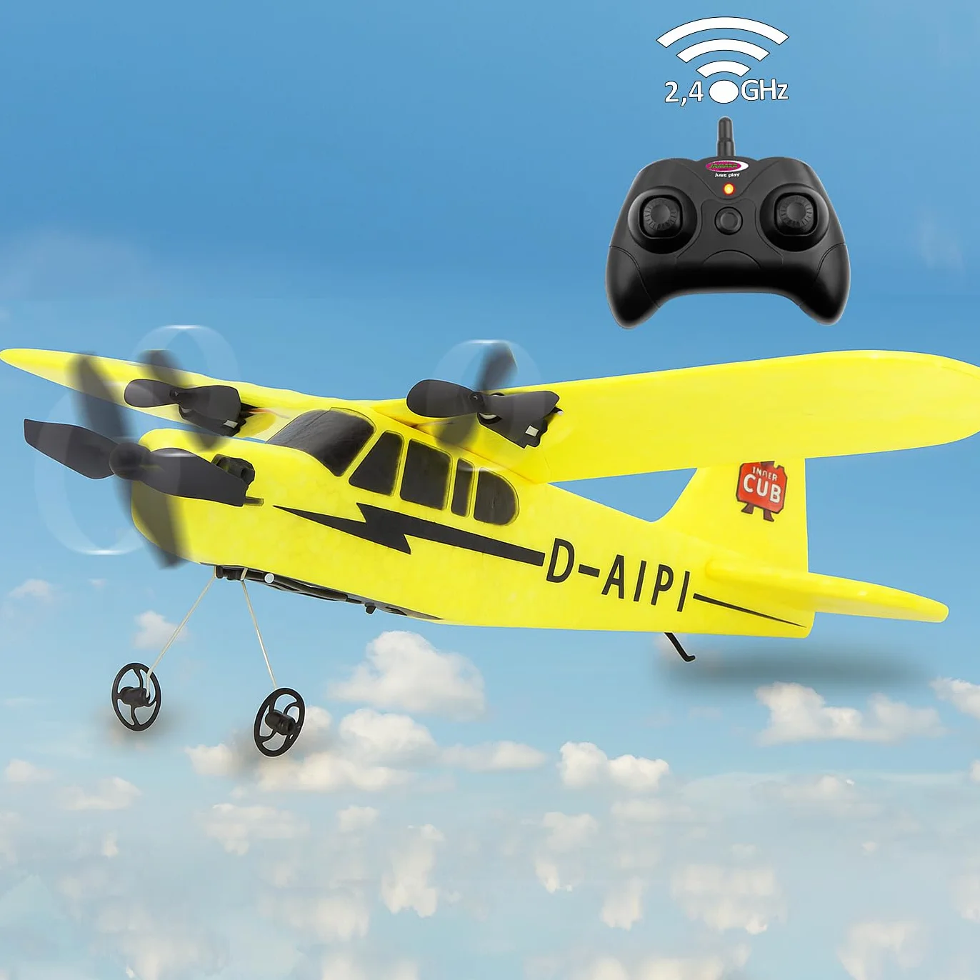 Piper J3-CUB samolot 2,4 GHz Gyro 2CH – 2,4 GHz dla wielu graczy, elastyczna mikro-pianka, nadaje się dla początkujących