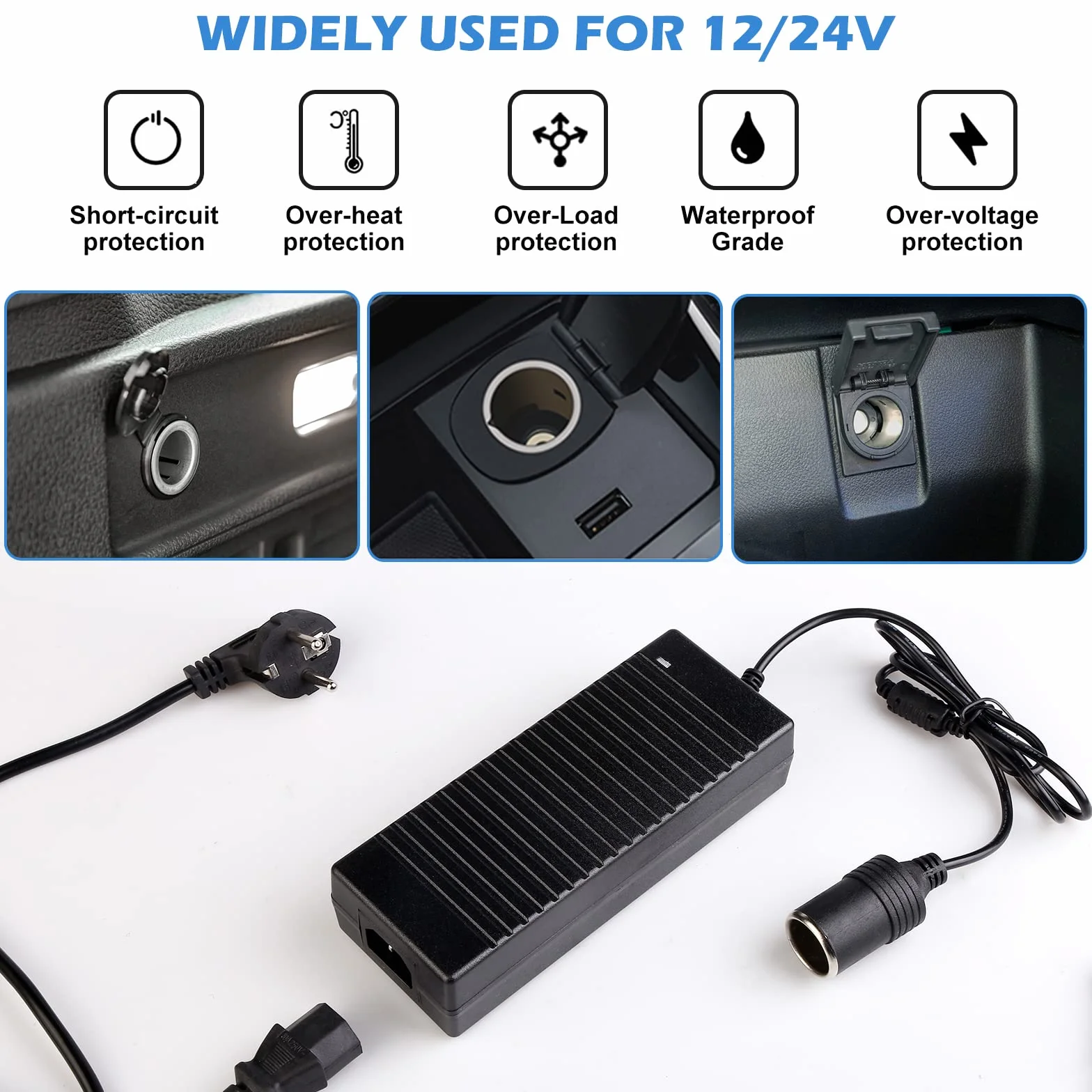 10 A 120 W AC na DC Adapter, Zasilacz samochodowy, Zasilacz do zapalniczki samochodowej, 110-240 V, konwerter sieciowy z zapalniczką, do lodówki samochodowej, inflatora