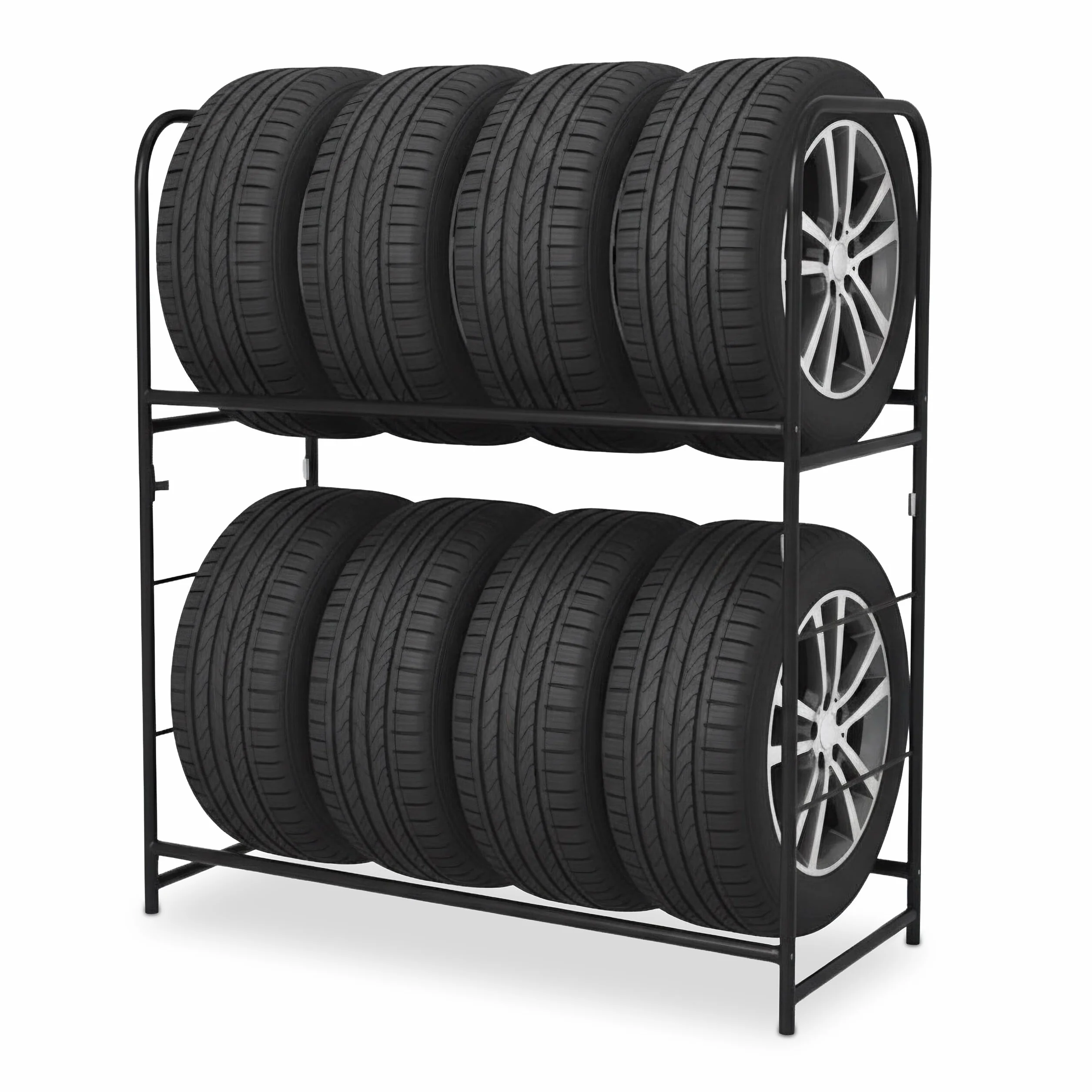 Relaxdays Regał na opony na 8 opon, wys. x szer. x gł.: 117 x 107 x 46 cm, 200 kg, stal, 2 poziomy, regał na koła, łożysko opon, czarny