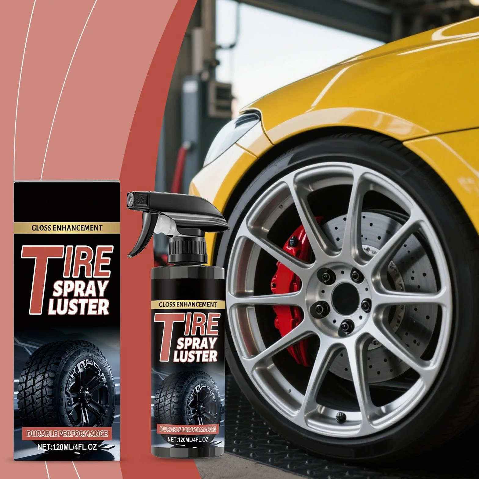 Tire Shine Spray - 120ml Rim Restorer Agent, High Gloss Wheel Cleaner | Deep Black Finish Effect, Long-Lasting Protective Coating Function, Car Care Accessory, Ideal for Vehicle, Garage, 7.3x17cm