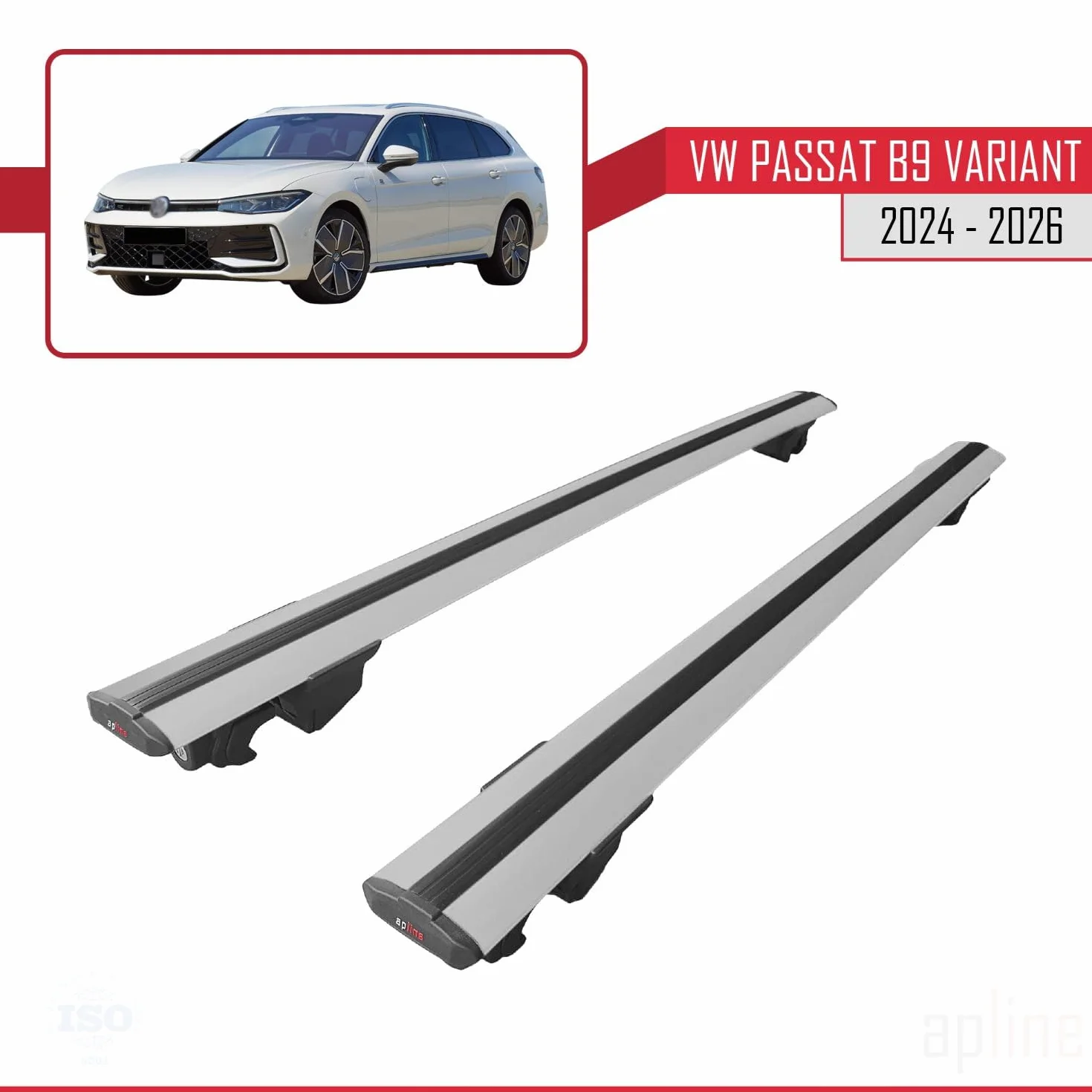Kompatybilny z Compatible with VW Passat B9 Variant 2024-2026 HOOK Model Aluminiowy bagażnik dachowy 2 poprzeczki, szary