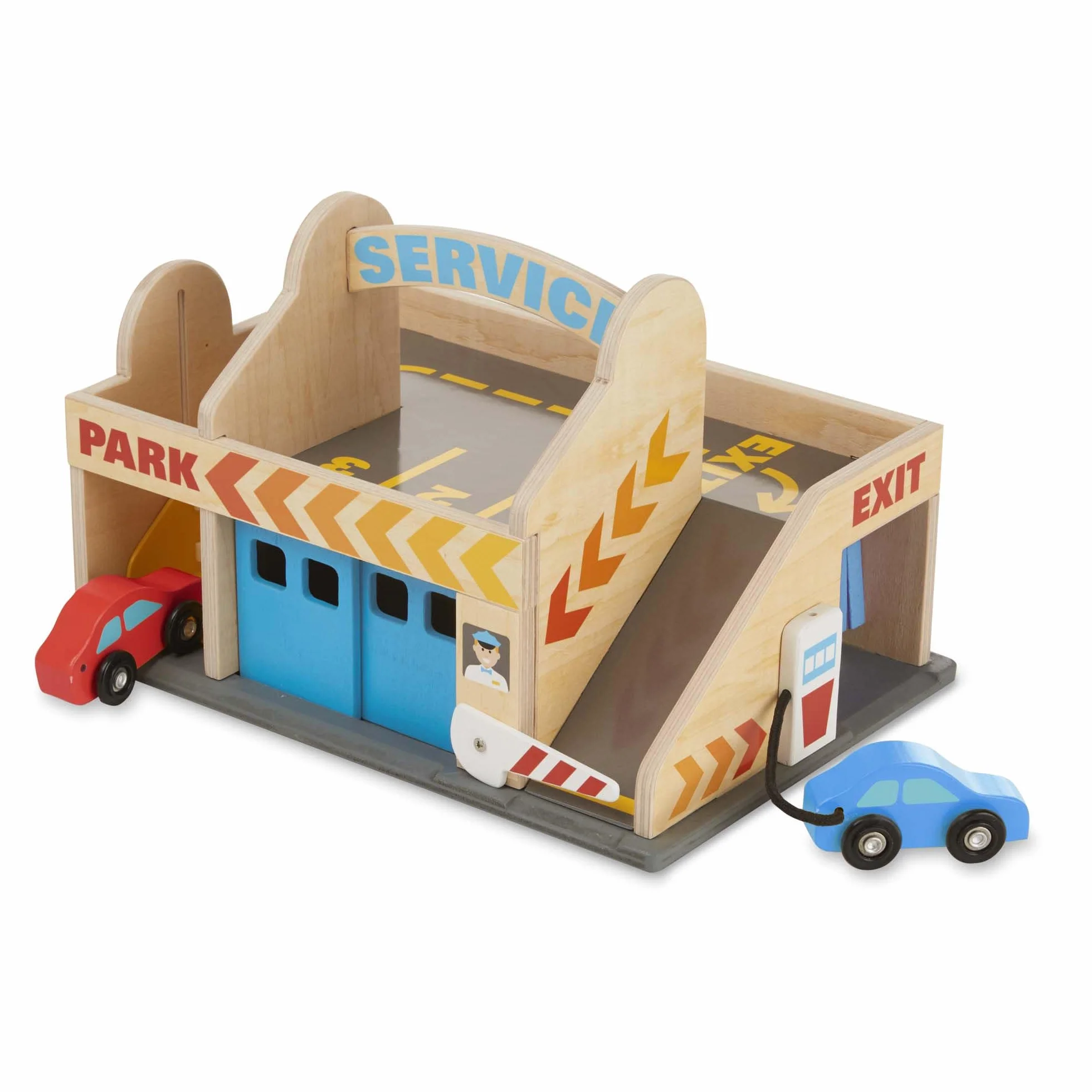 Melissa & Doug – stacja obsługi samochodów z parkingiem piętrowym (pojazdy, funkcjonalna winda, łatwe przenoszenie)