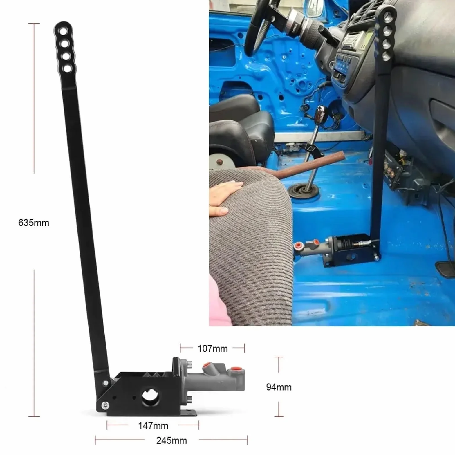 Dźwignia Hamulca Ręcznego płyta do hamulca ręczne Dźwignia hamulca ręcznego Drift E Brake Aluminium 63 cm Uniwersalny długi hamulec ręczny do samochodu Honda Hydrauliczny hamulec ręczny(Black)