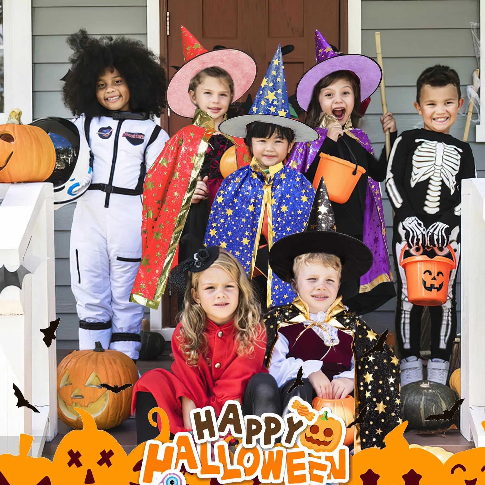 Kapelusz i peleryna czarodziejki, peleryna czarownicy z kapeluszem, peleryna maga dziecięca, peleryna dyniowa Halloween, płaszcz czarownicy, peleryna czarodziejska