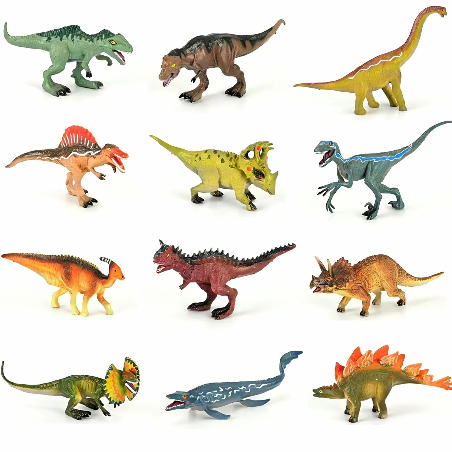 Zestaw 12 zabawek dinozaurów, realistyczne figurki dinozaurów dla dzieci, wierne modele od 3 lat, fanów dinozaurów, Tyranozaur Rex, Giganotozaur