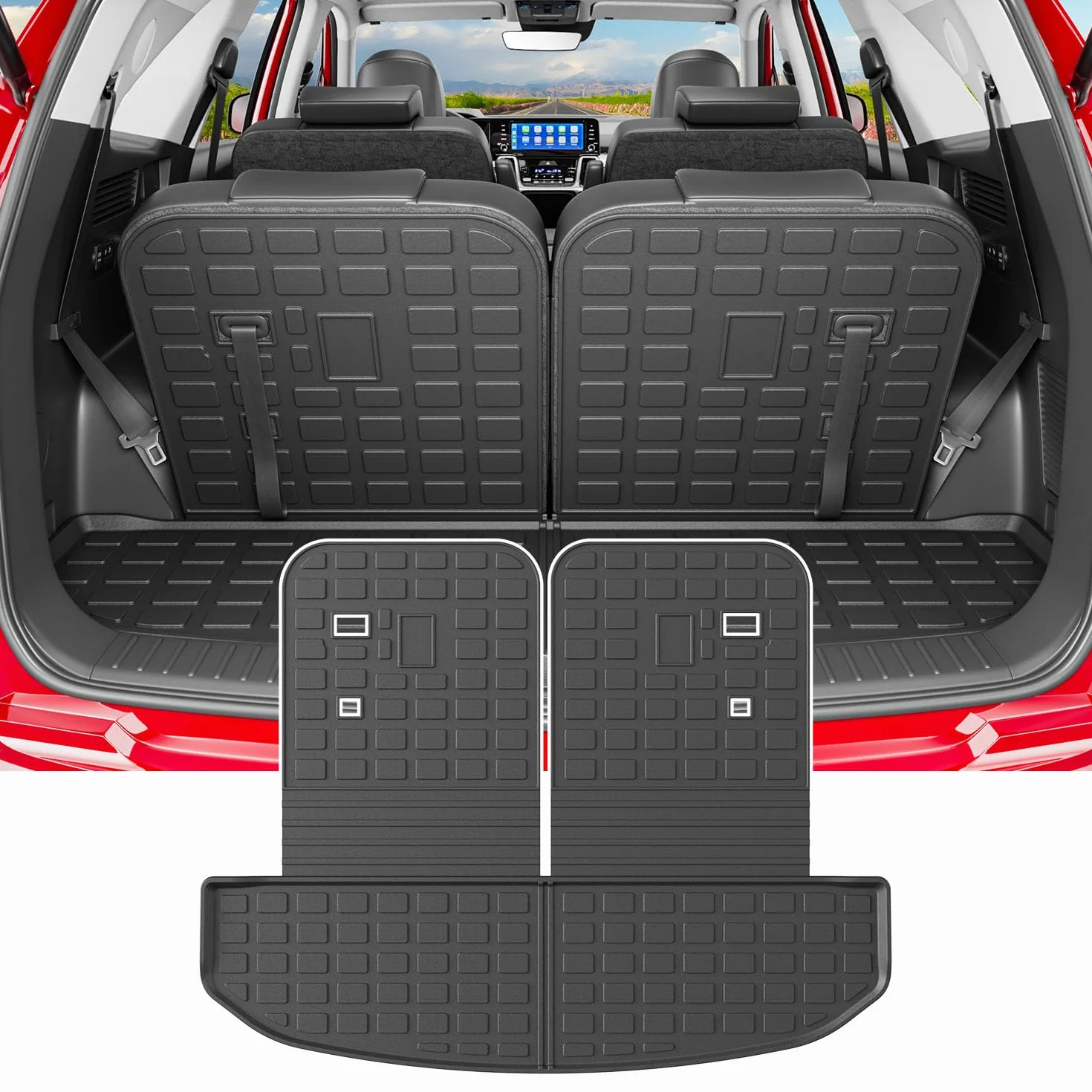powoq Mata bagażnikowa kompatybilna z 2021-2024 KIA Sorento/Hybrid/PHEV Cargo Liner z matami oparcia, zamiennik do KIA Sorento 2021, 2022, 2023, 2024, akcesoria, (maty do ruków z matą do oparcia)